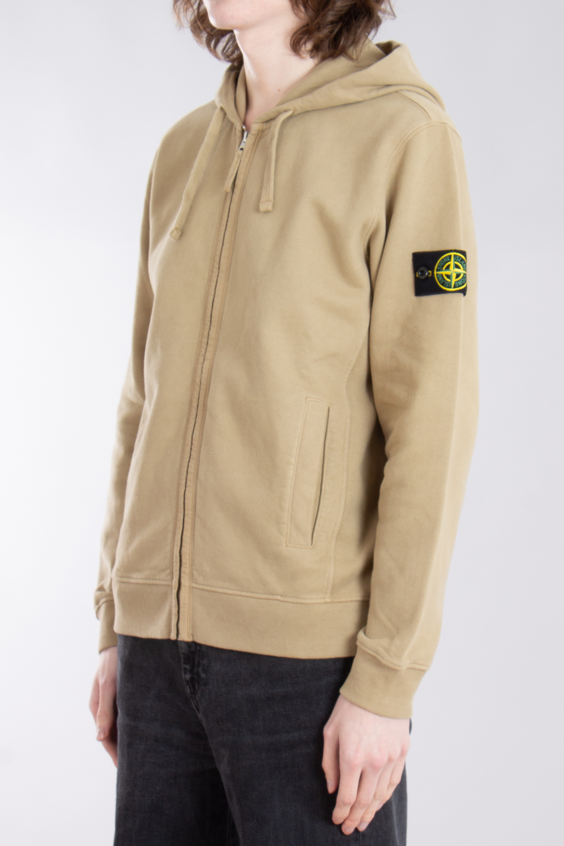 STONE ISLAND Brushed Organic Cotton Fleece Hooded Zip Up Sweatshirt