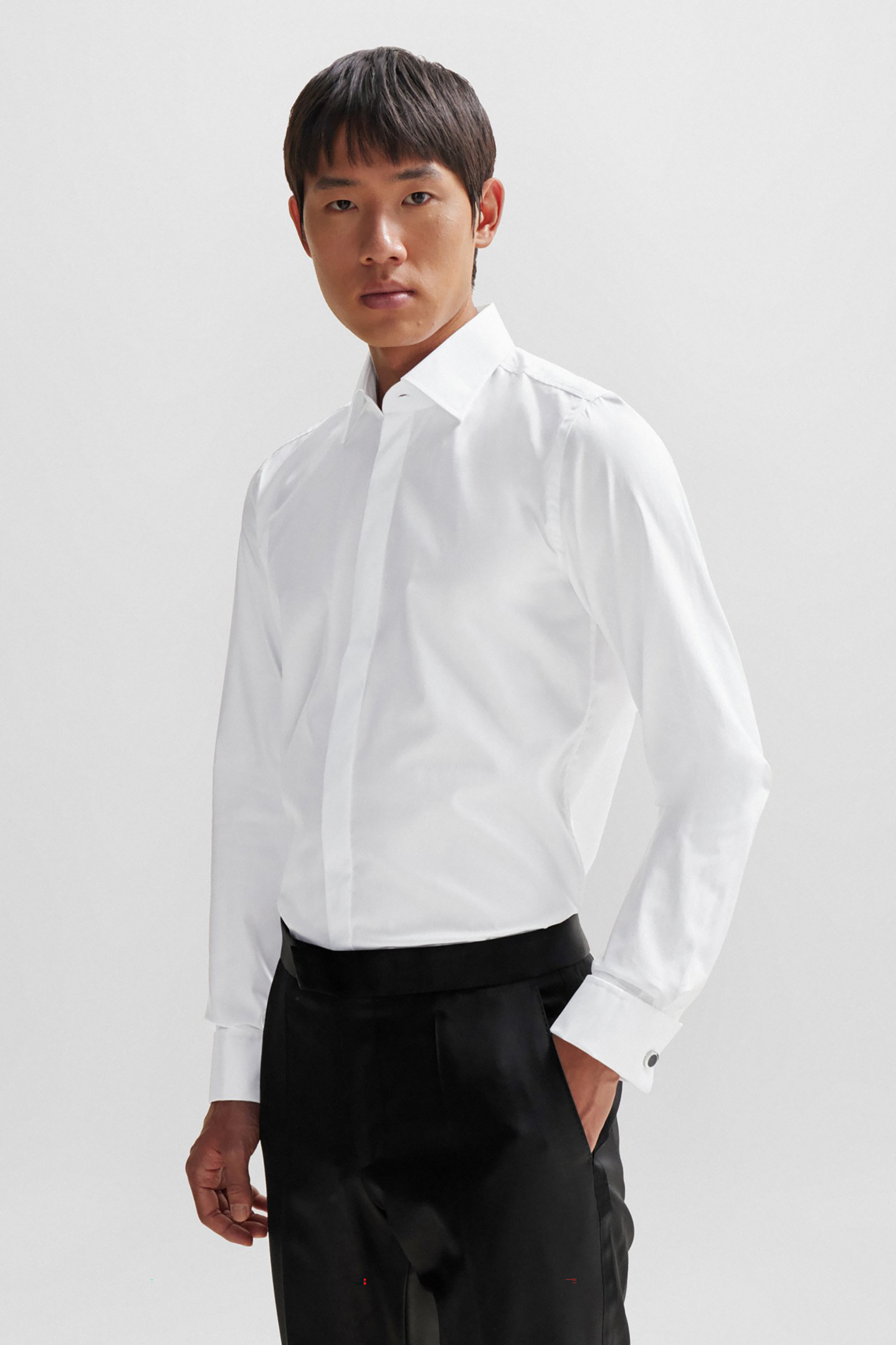 BOSS Slim Fit Cotton Poplin Tuxedo Shirt Hank