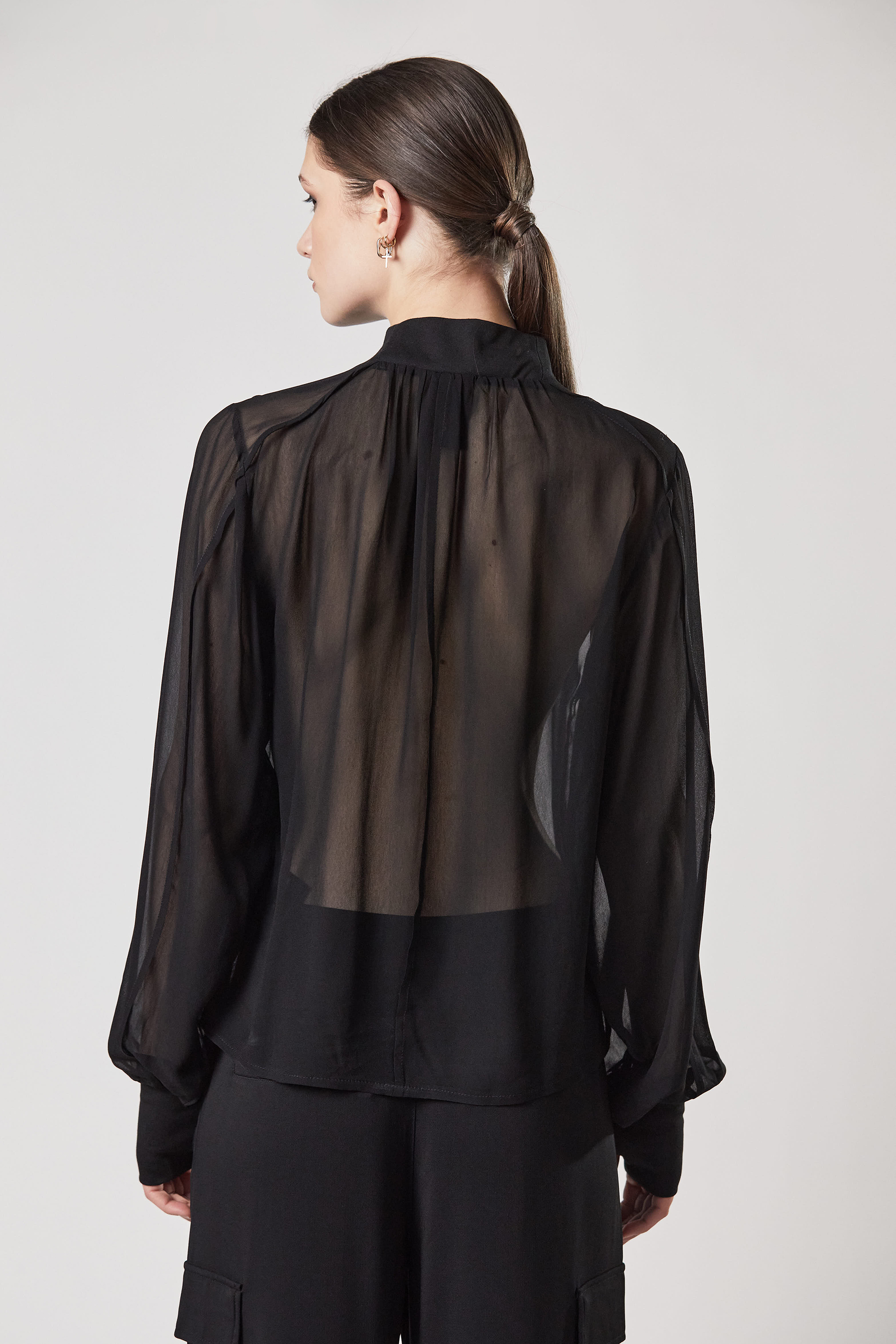 THOM KROM Transparent Rayon Turtleneck Blouse