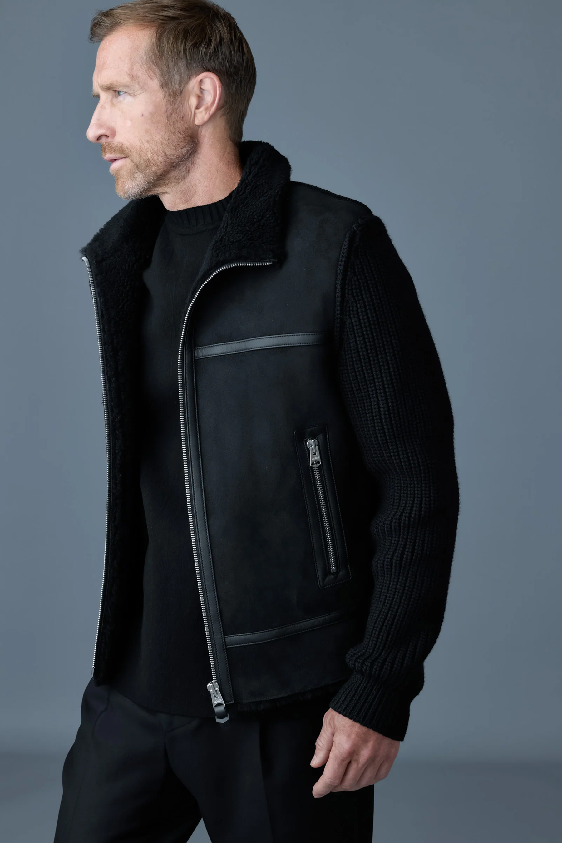 MACKAGE Mixed-Media Shearling & Wool Knit Jacket Jonathan