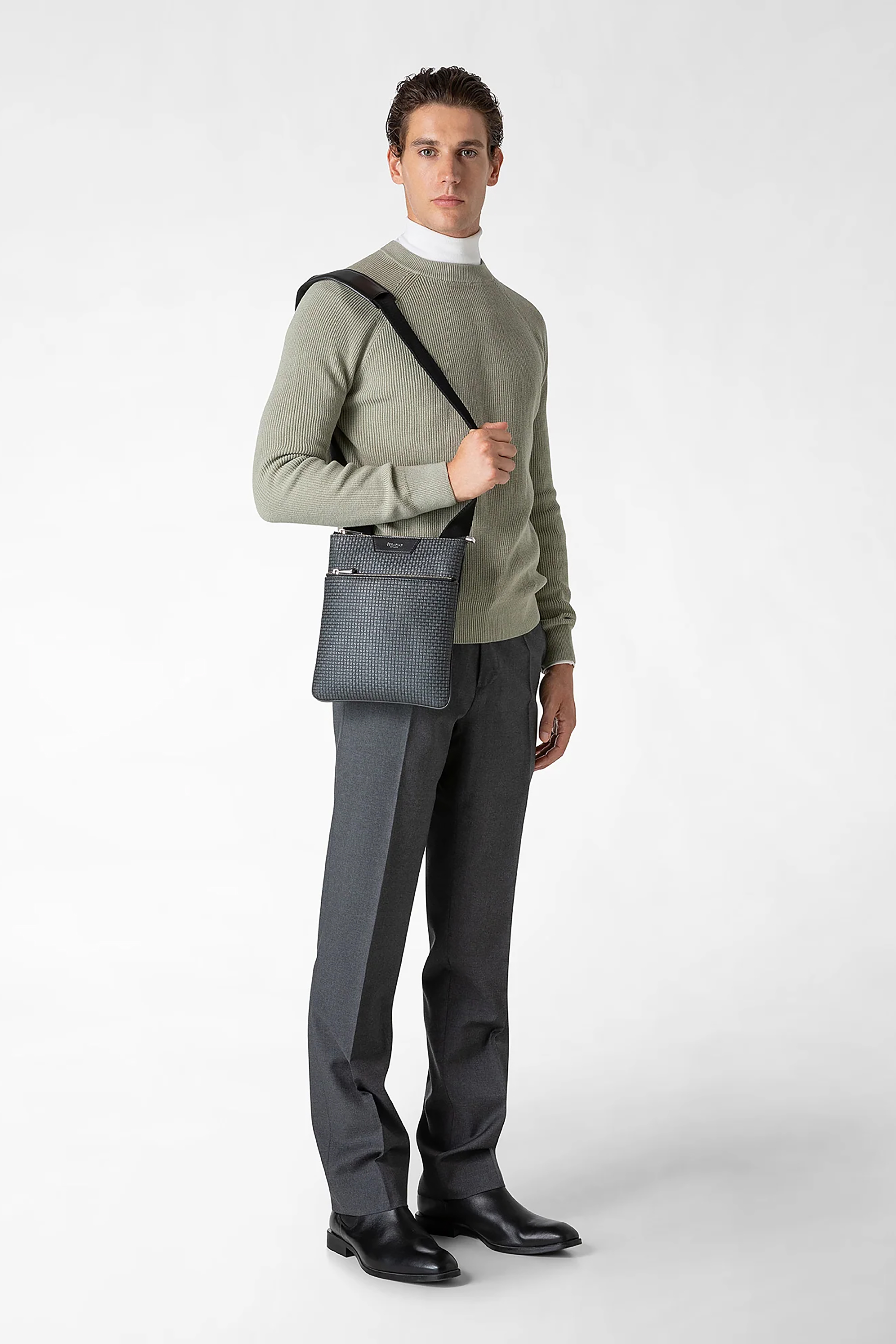 SERAPIAN Flat Leather & Stepan Canvas Messenger Bag