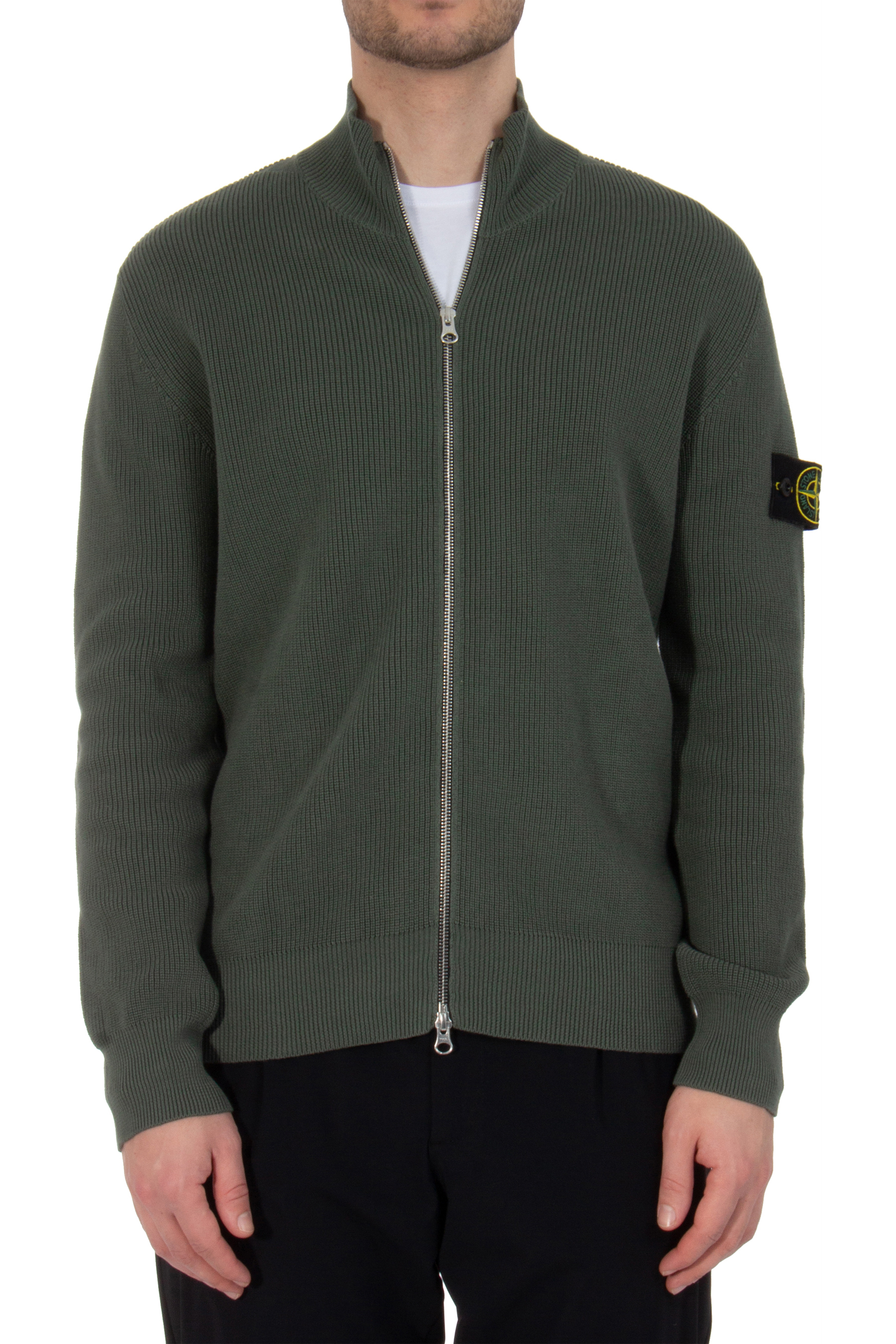 STONE ISLAND Ribbed Organic Cotton Zip Cardigan