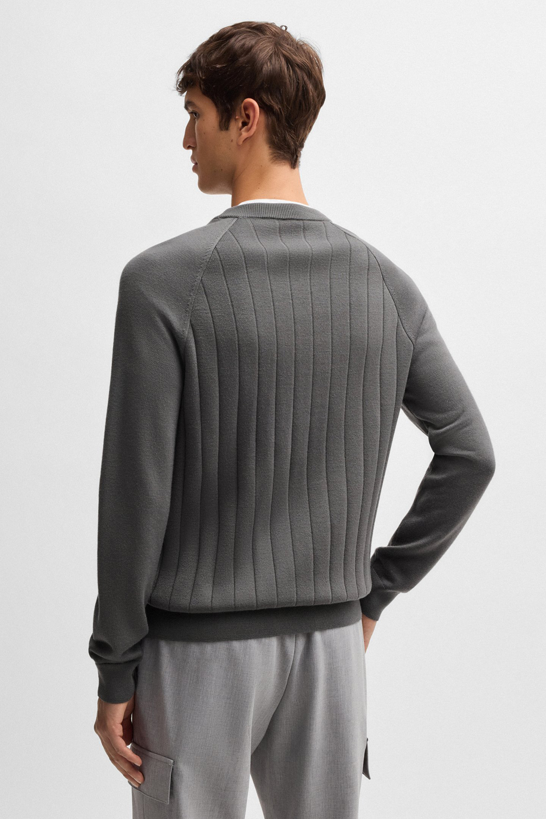 BOSS Striped Virgin Wool-Lyocell Blend Sweater H-Belugo