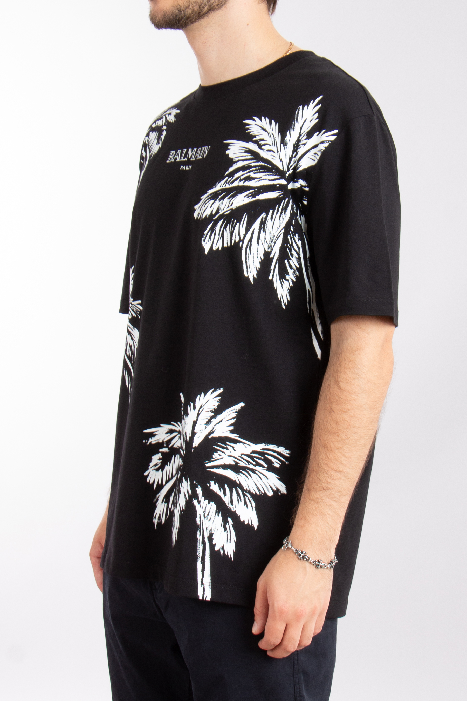 BALMAIN Palm Tree Print Cotton T-Shirt