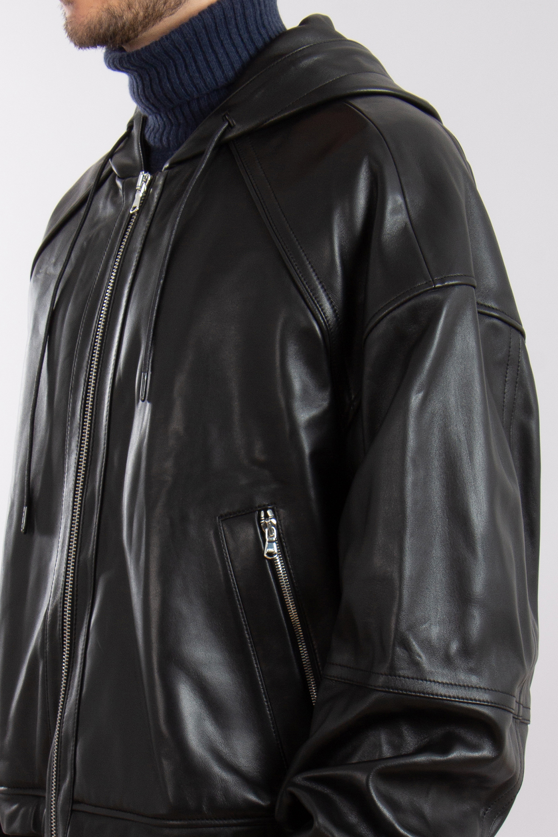 JUUN.J Hooded Sheep Leather Jacket