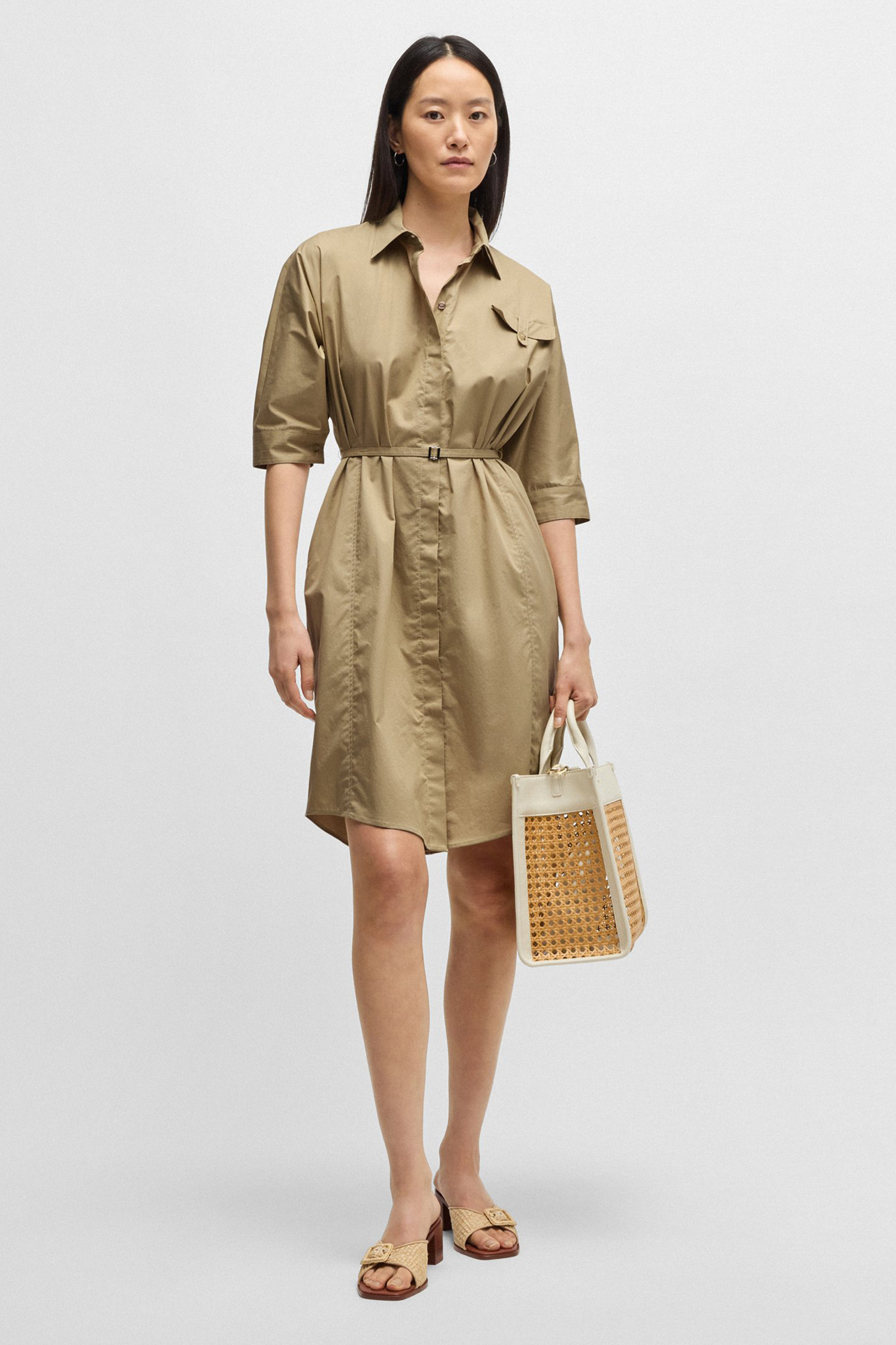 BOSS Relaxed Fit Stretch Cotton Shirt Dress Dirisia