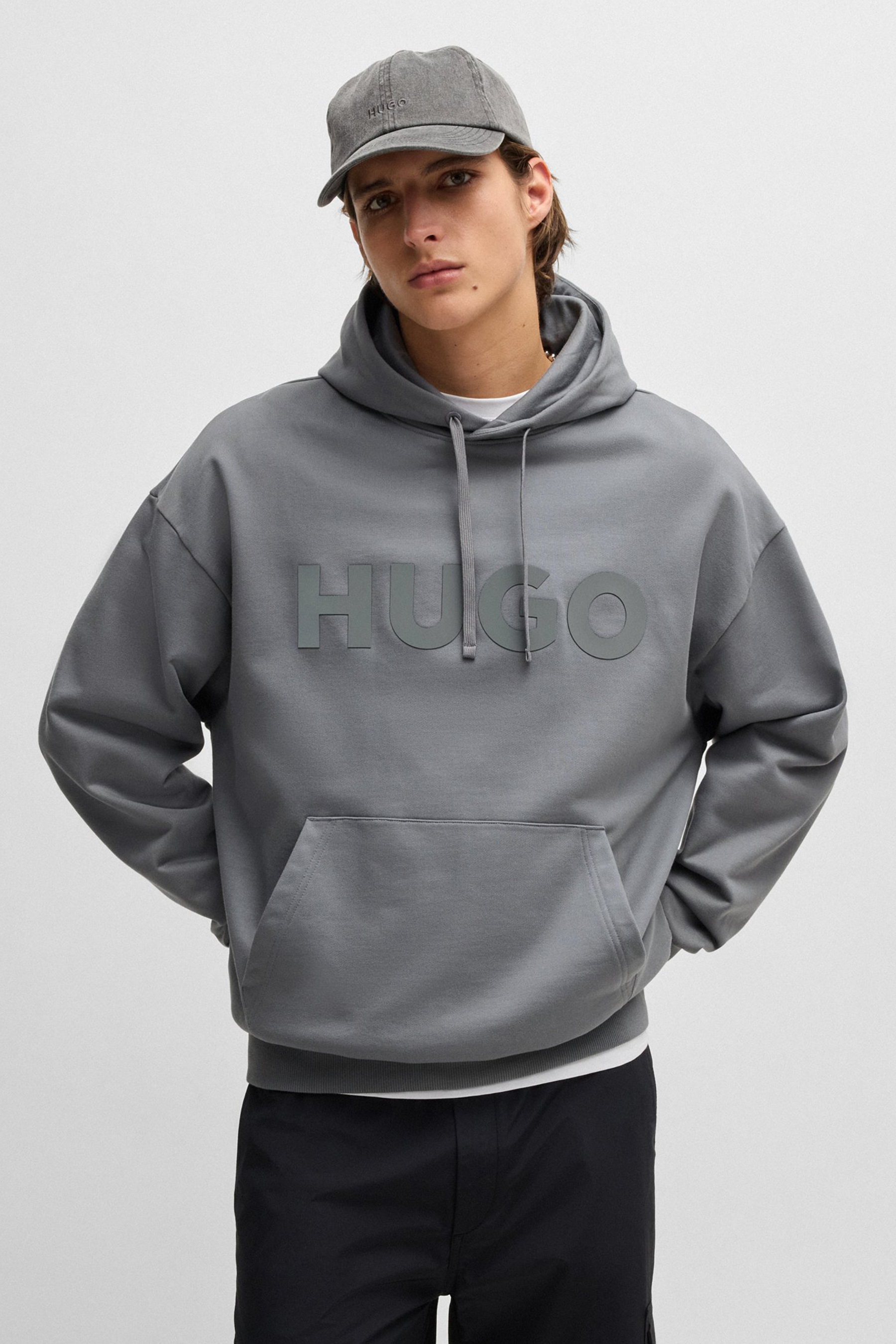 HUGO Oversized Printed Cotton French Terry Hoodie Ditchle 