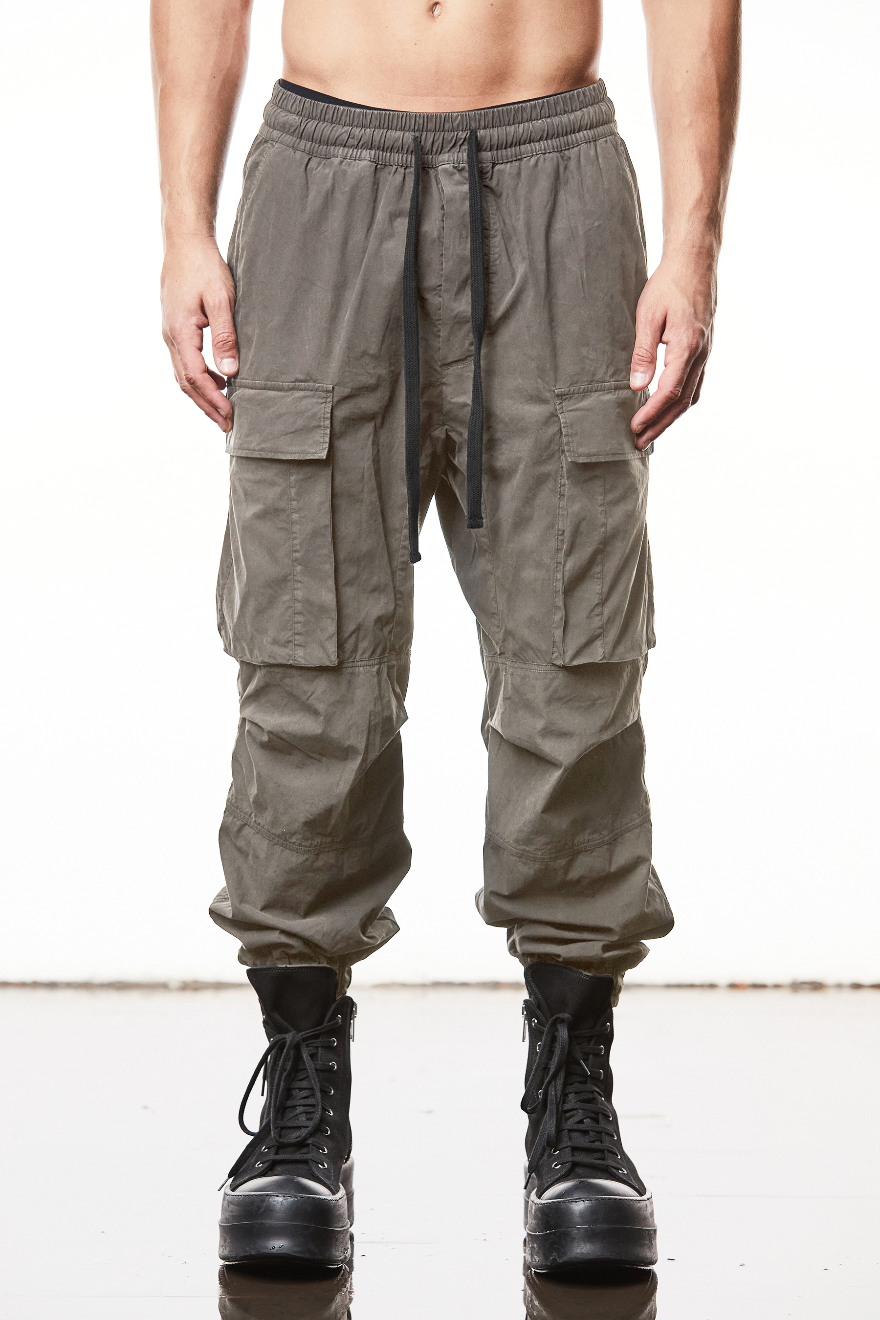 THOM KROM Wide Fit Washed Crashed Cotton Stretch Cargo Pants