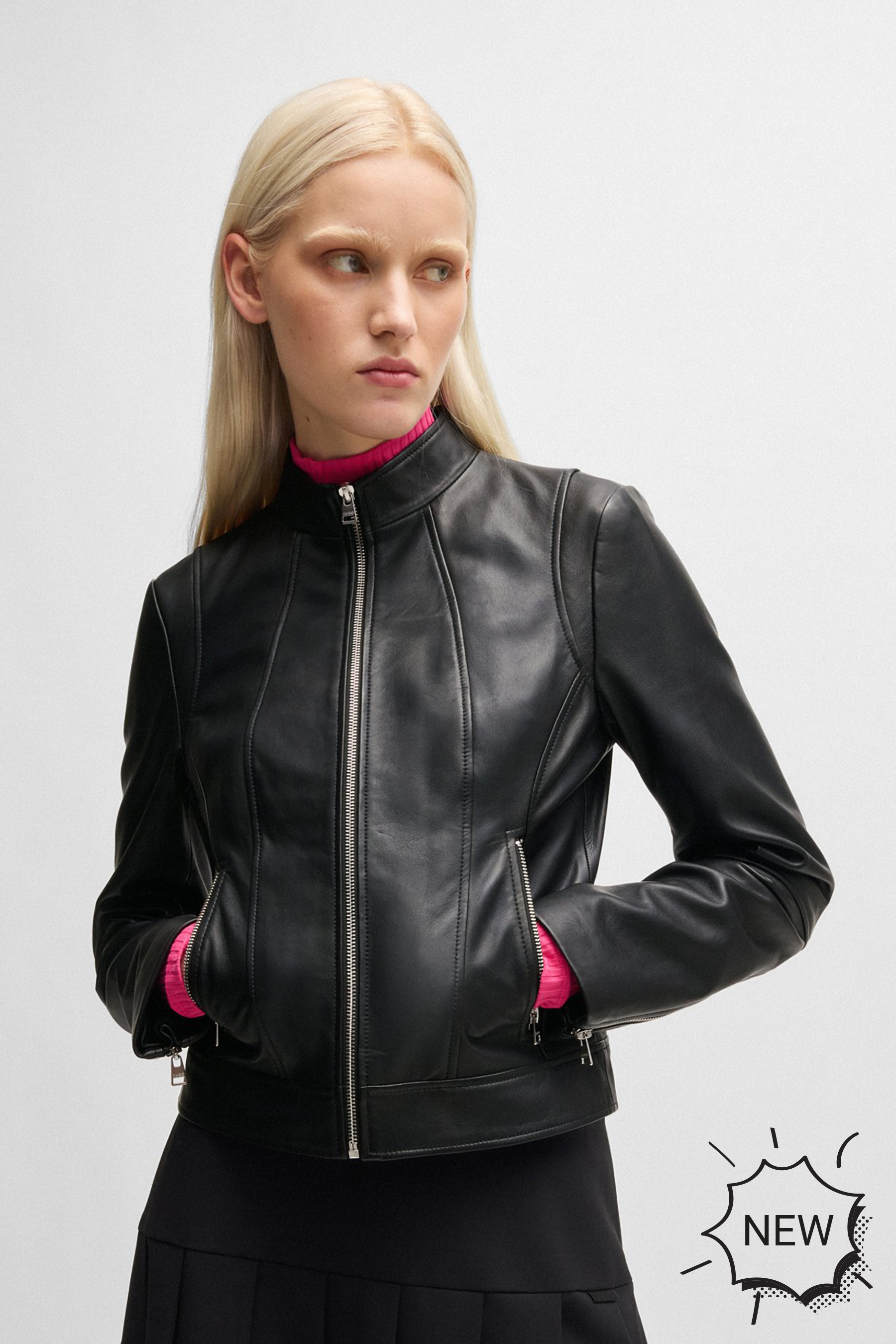 HUGO Regular Fit Leather Jacket Lasatta