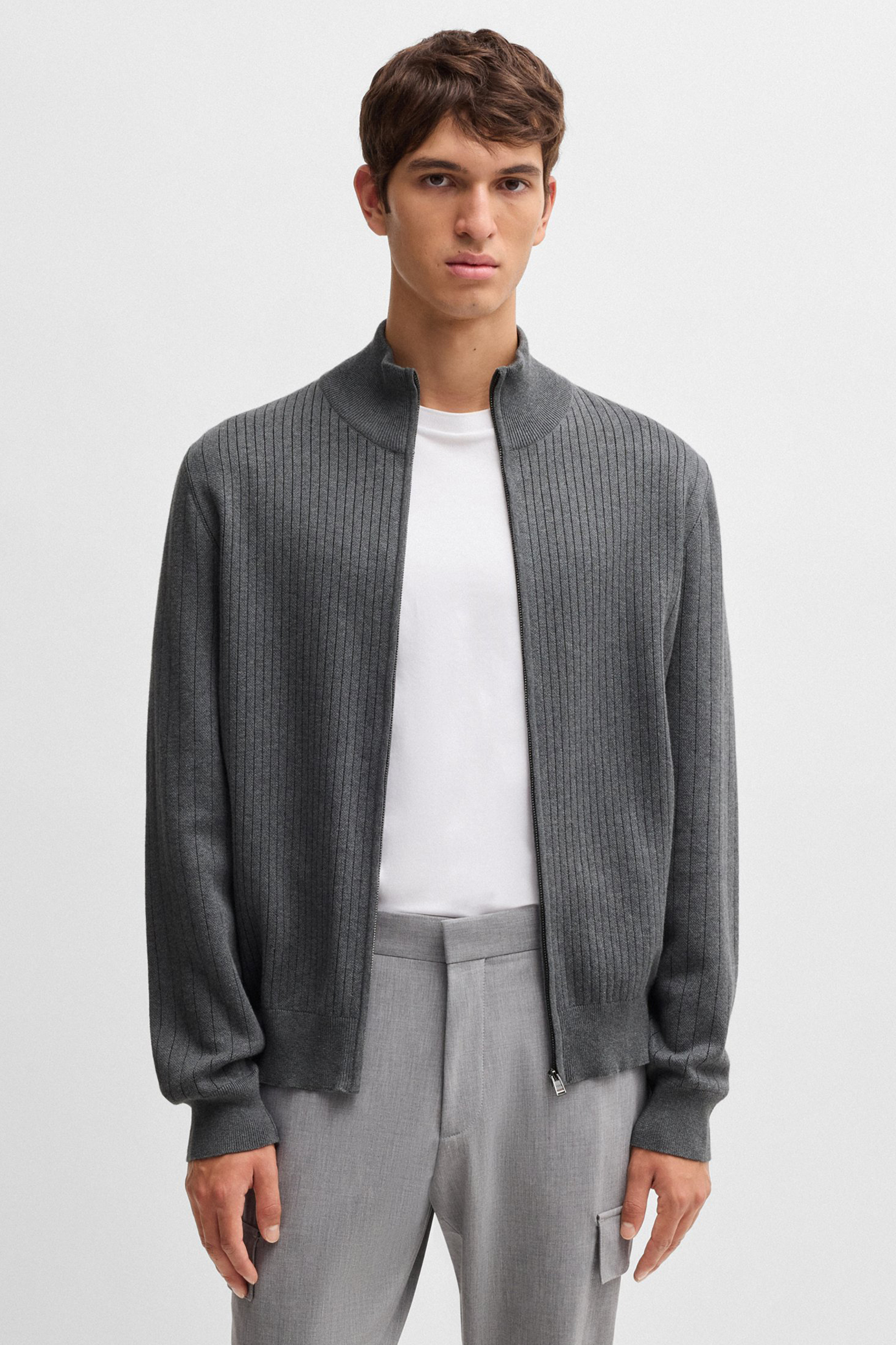 BOSS Pinstripe Cotton Zip Cardigan H-Bejino