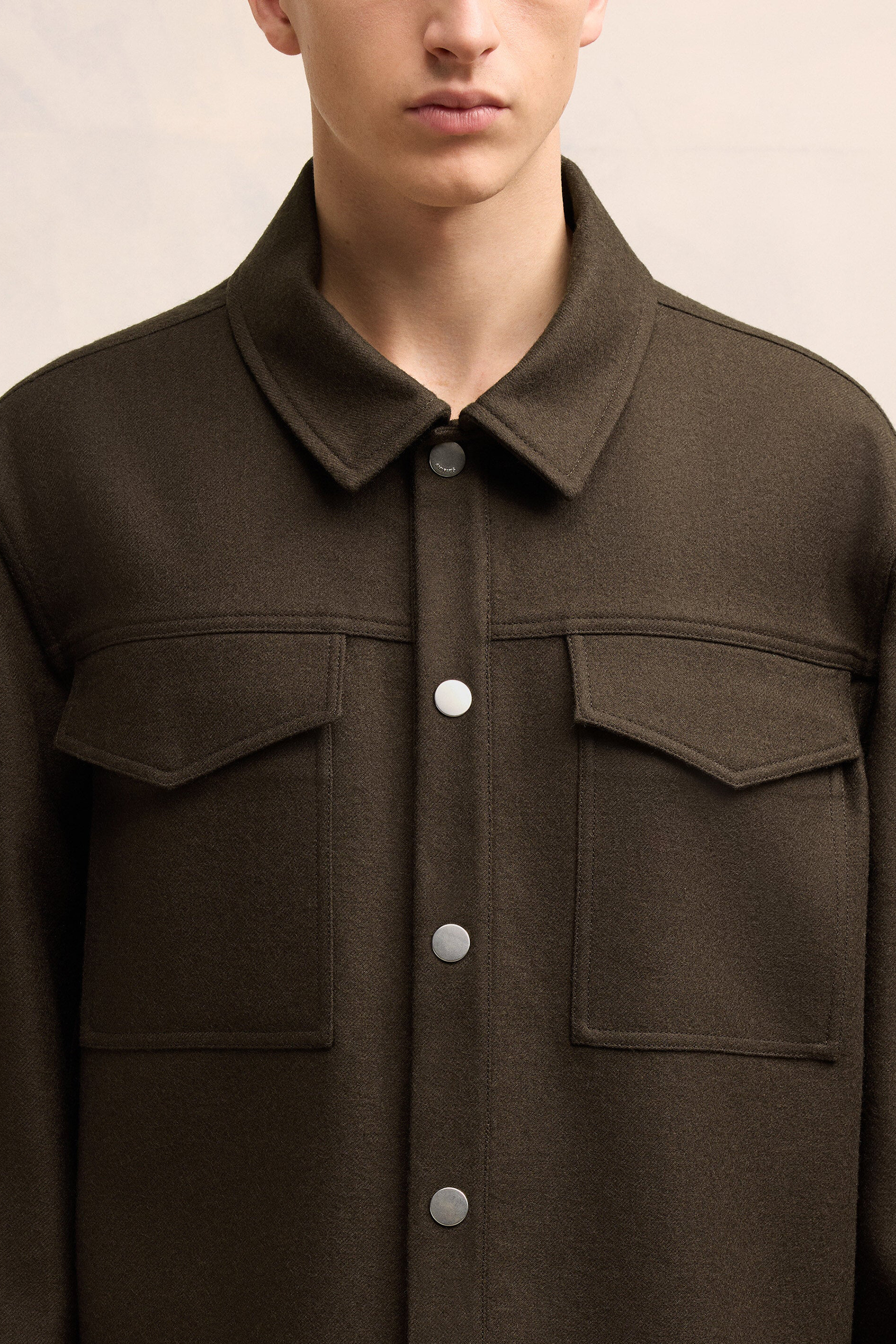 AMI PARIS Casual Fit Dry Wool Gabardine Overshirt