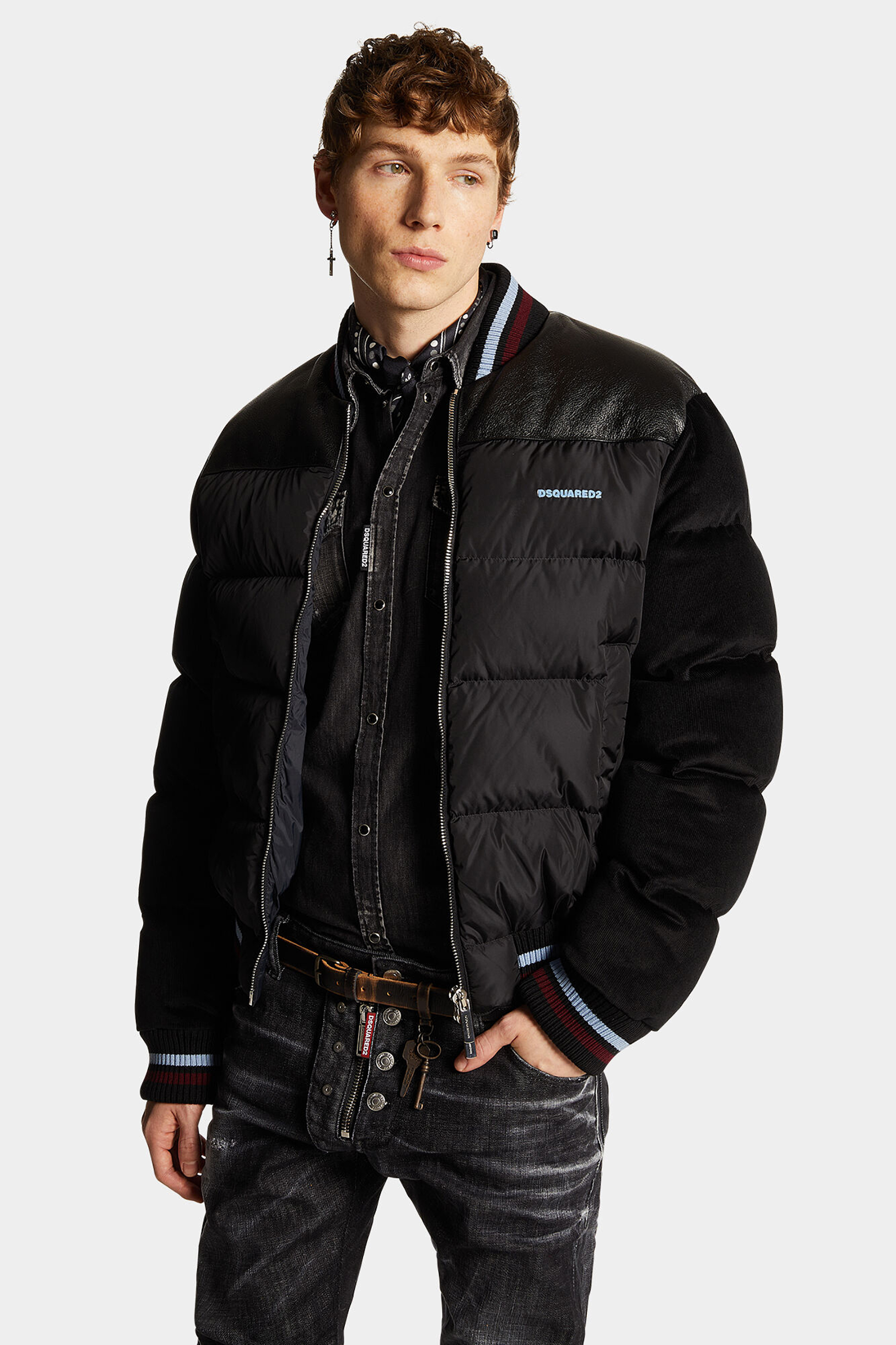 Mixed Material Puffer Bomber Jacket