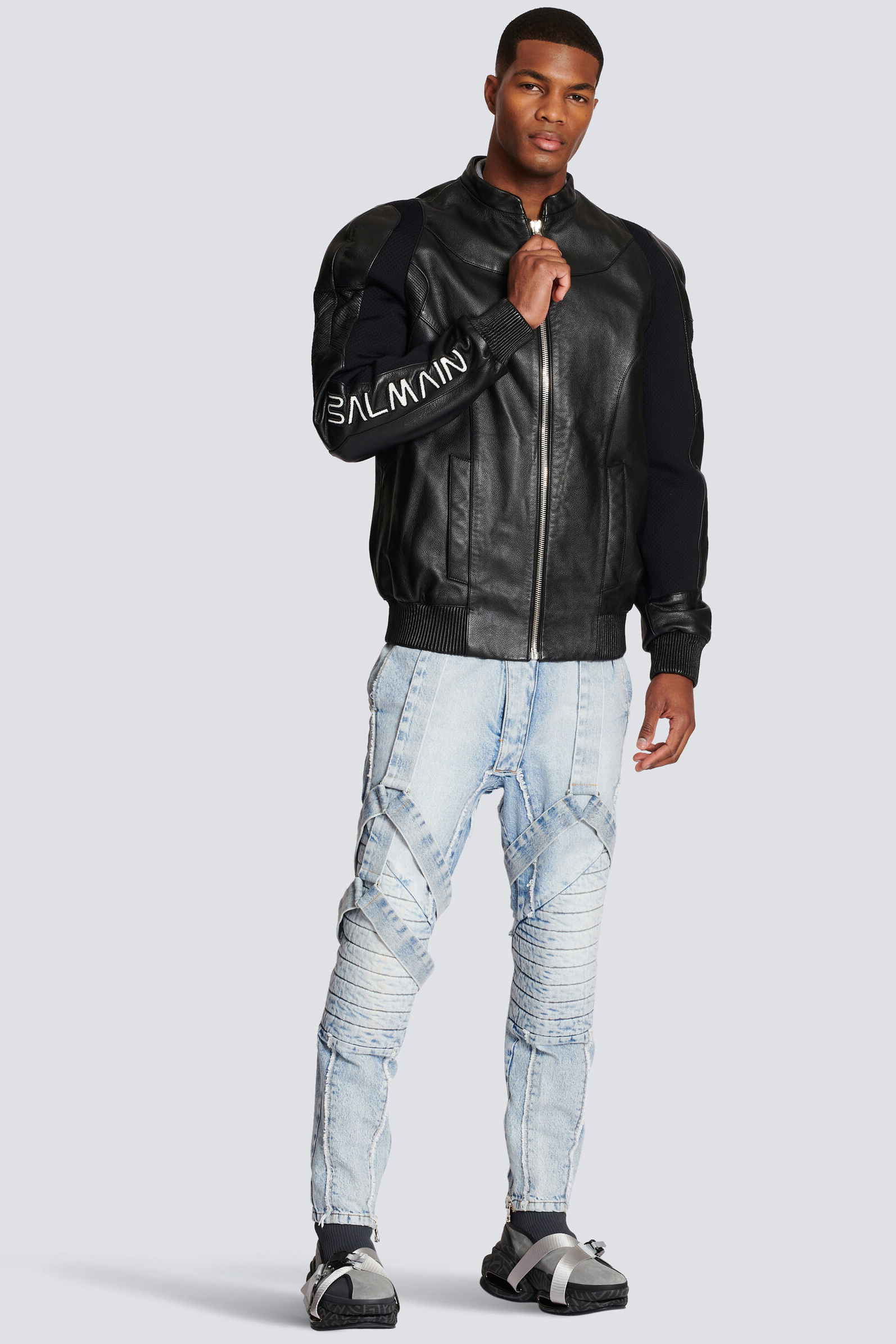 BALMAIN Logo Leather Bomber