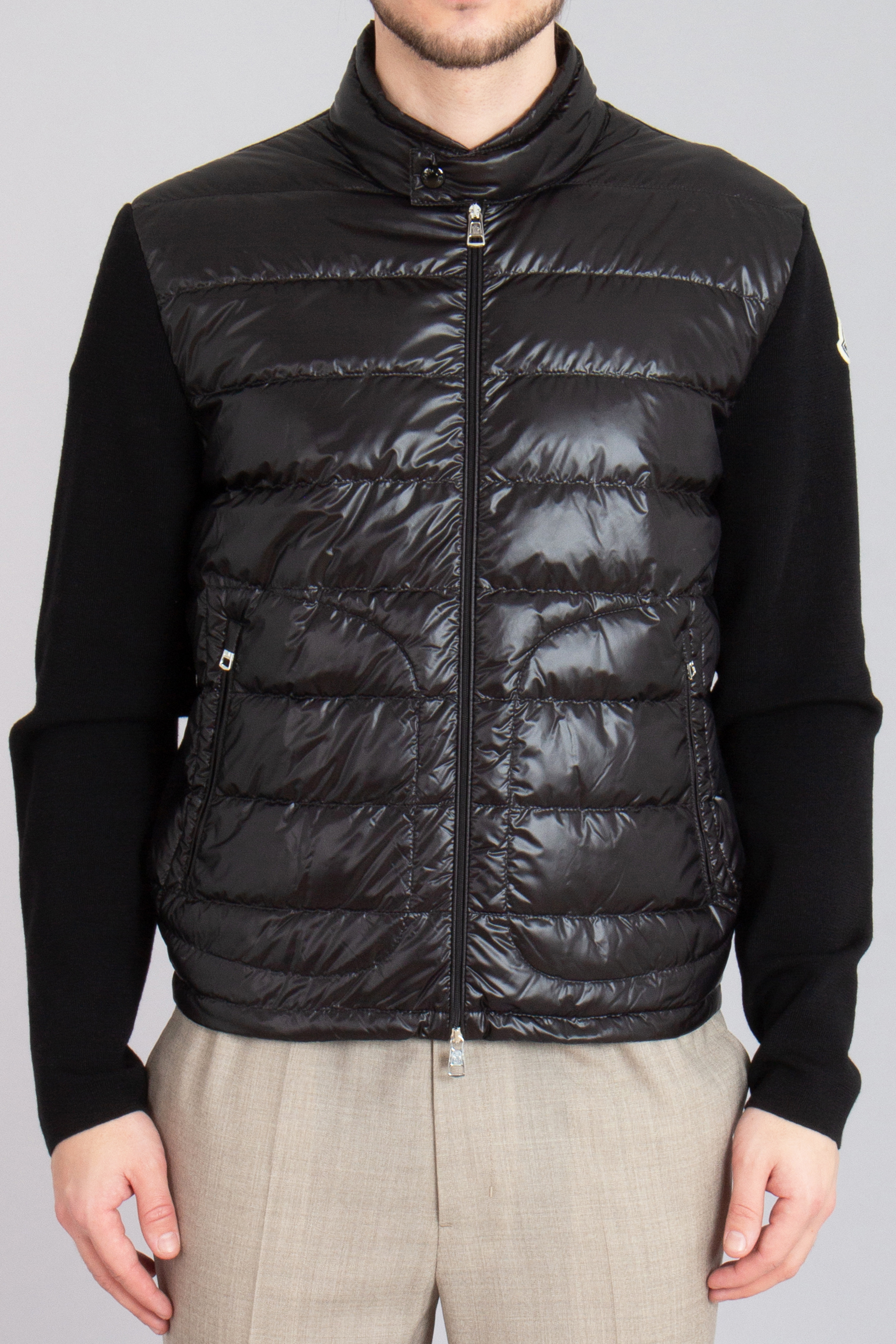 MONCLER Regular Fit Down Padded Virgin Wool Cardigan