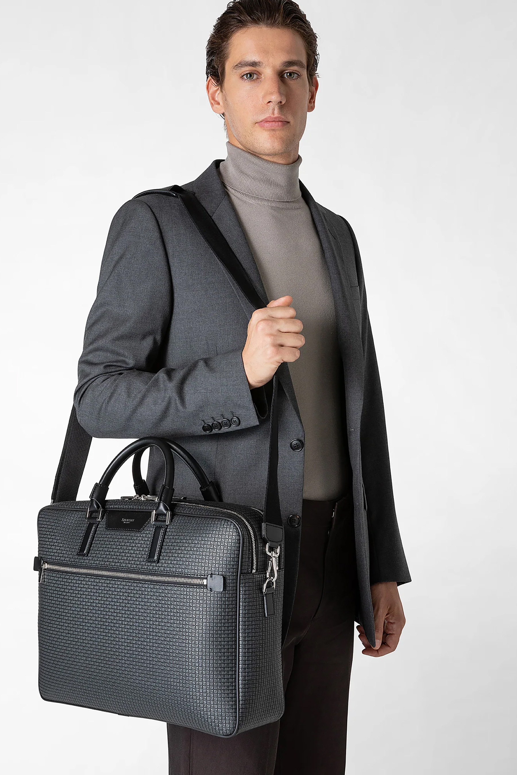 SERAPIAN Large Stepan Canvas & Leather Double Briefcase