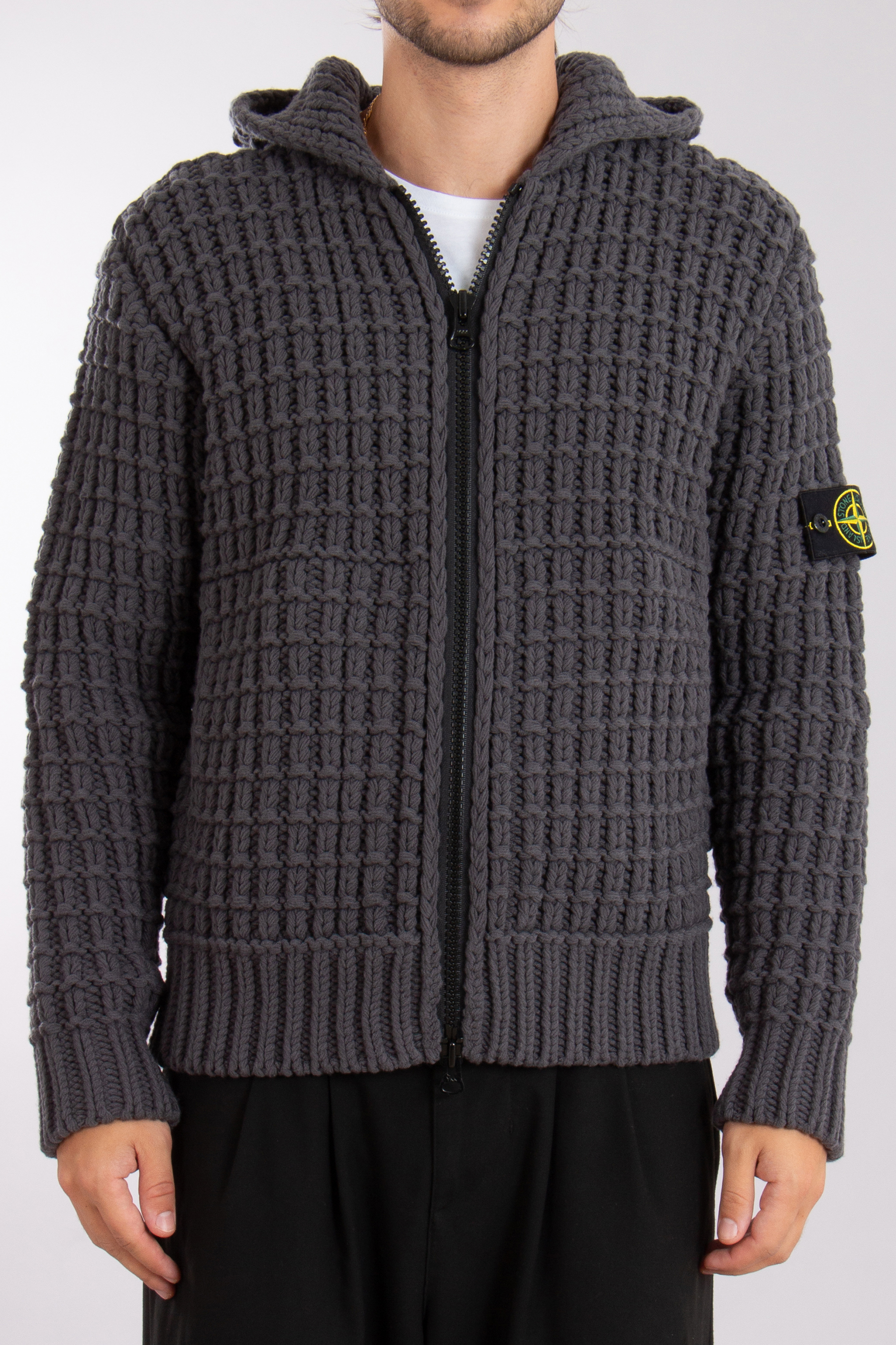 STONE ISLAND Basket Stitch Wool Blend Cardigan