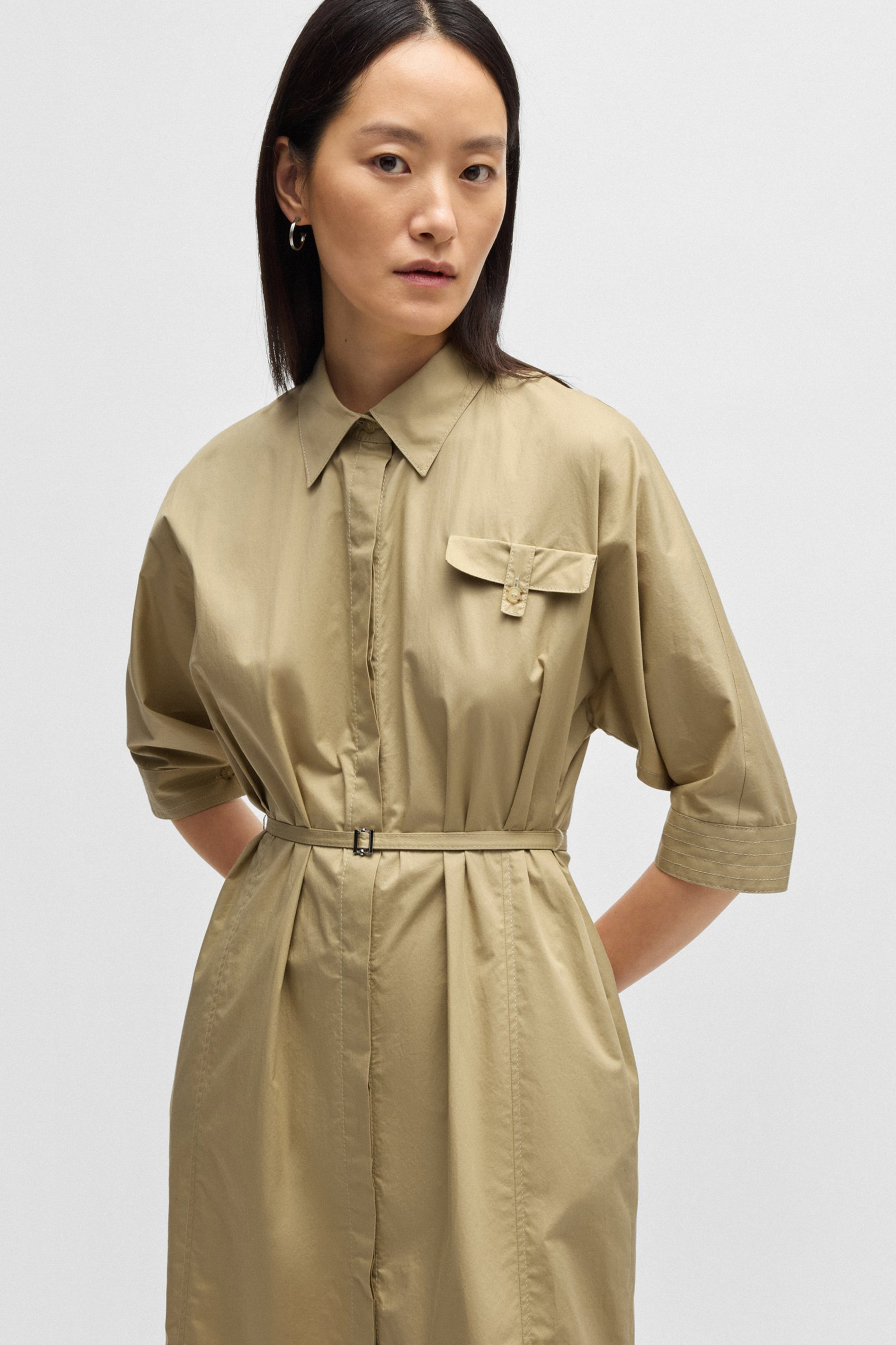 BOSS Relaxed Fit Stretch Cotton Shirt Dress Dirisia