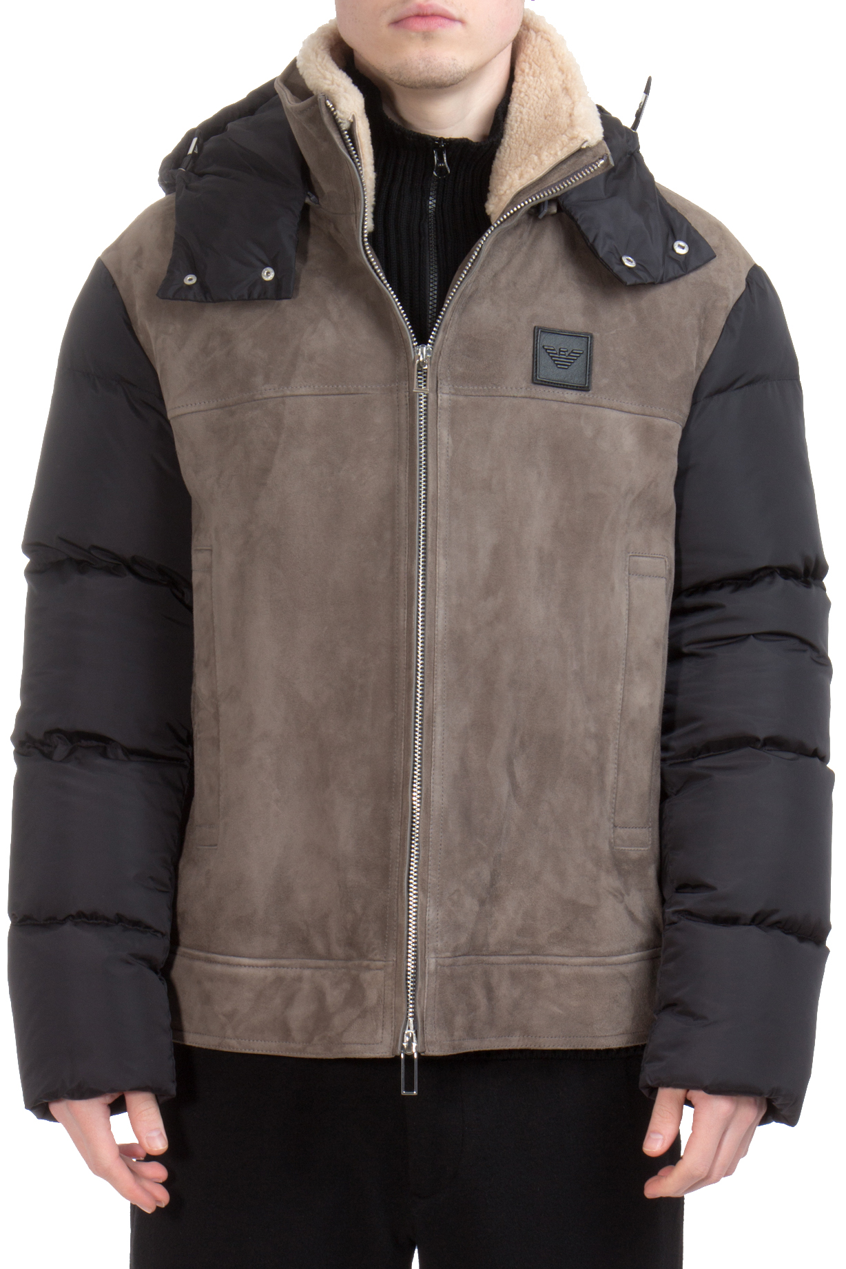 EMPORIO ARMANI Hooded Suede Down Jacket