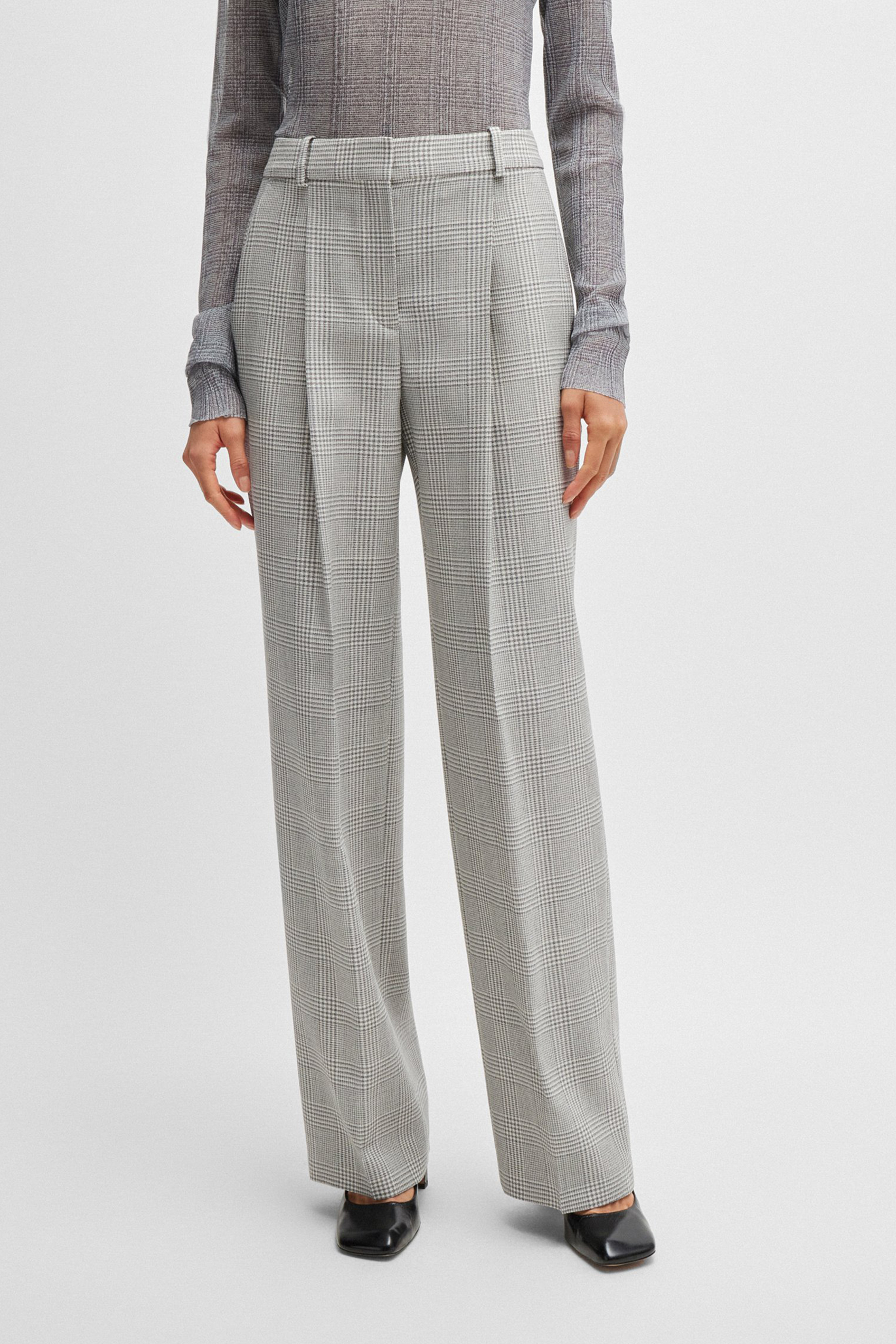 BOSS Checked Virgin Wool Crepe Pants Tanity