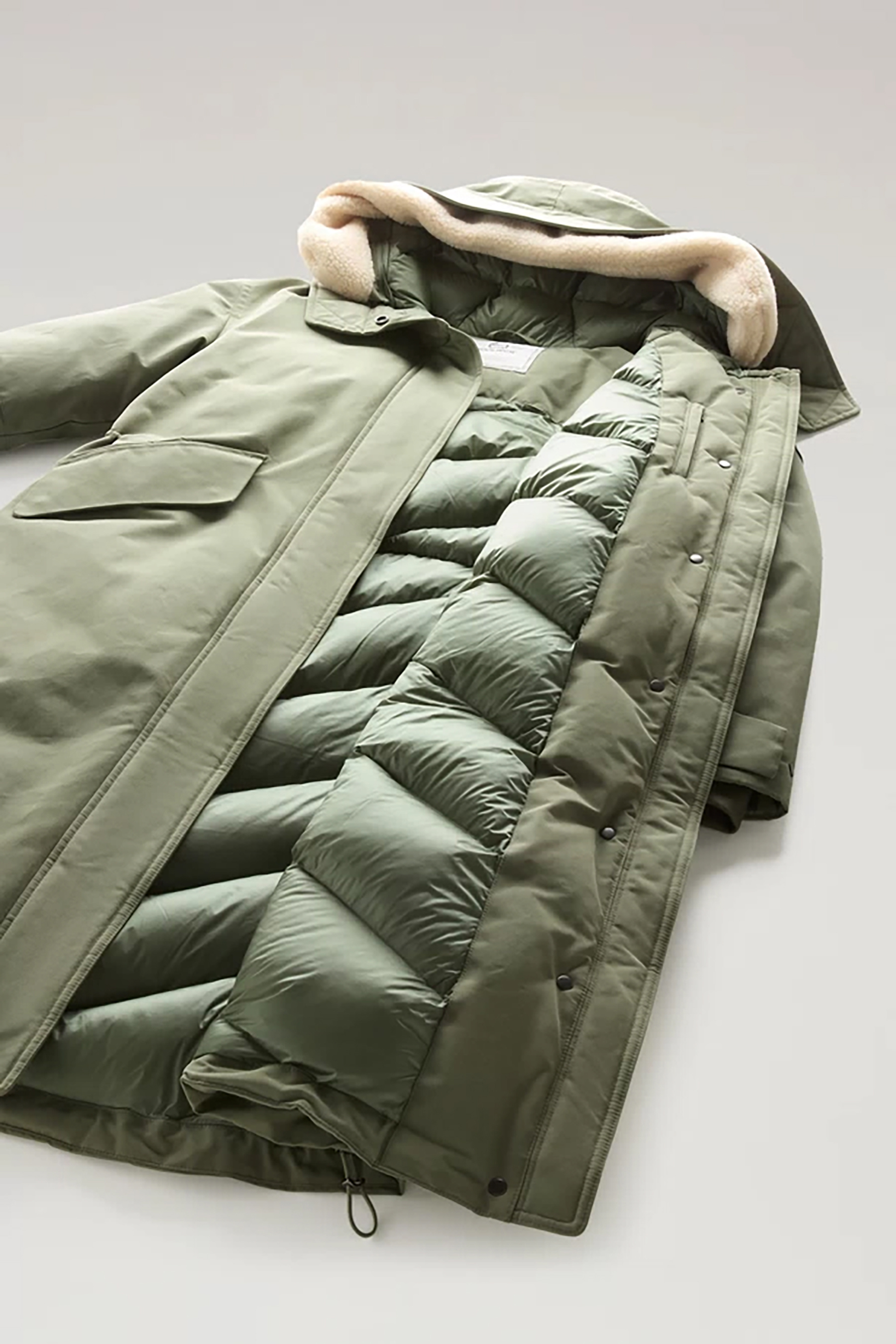 WOOLRICH Long Cotton Blend Parka Sherpa