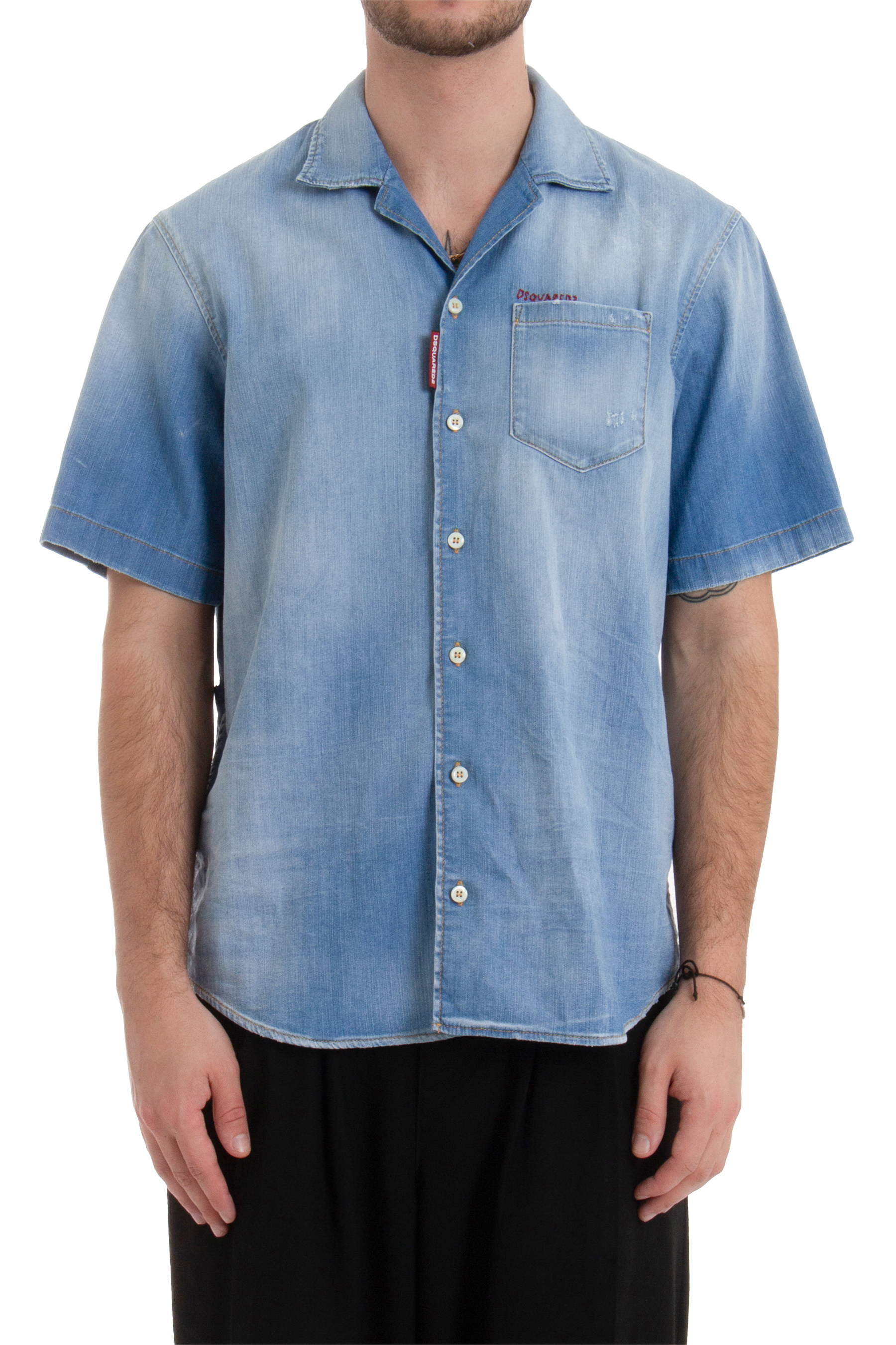 DSQUARED2 Cotton Stretch Denim Notch Bowling Shirt