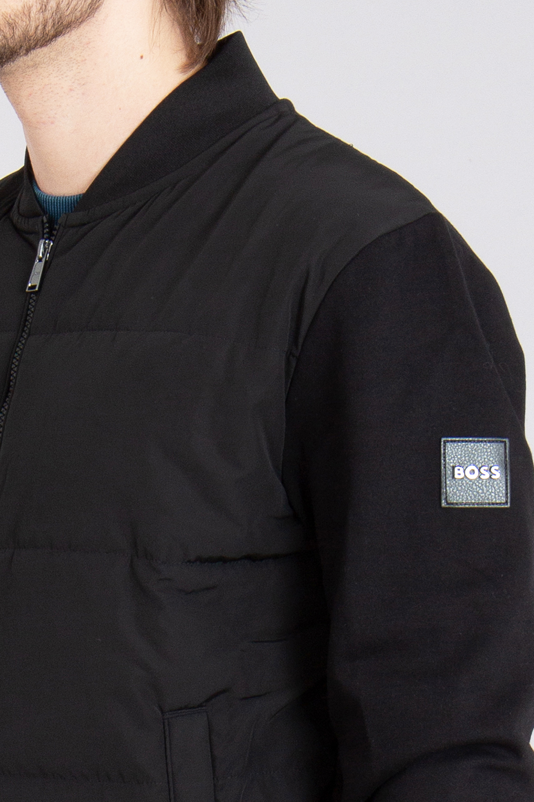 BOSS Padded Stretch Fabric & Mercerised Cotton Blend Hybrid Jacket H-Skiles