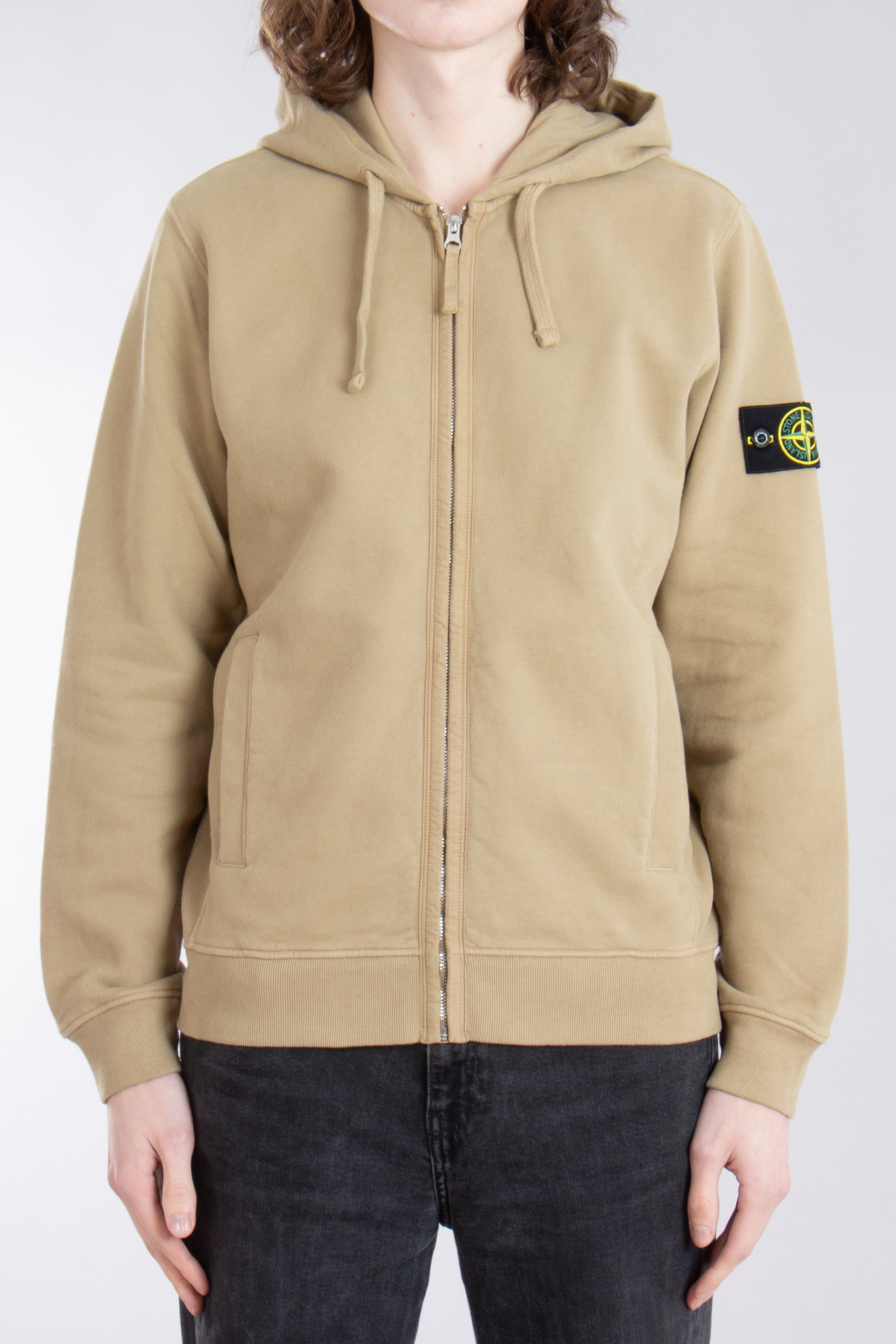 STONE ISLAND Brushed Organic Cotton Fleece Hooded Zip Up Sweatshirt