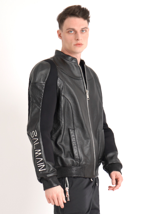 BALMAIN Logo Leather Bomber