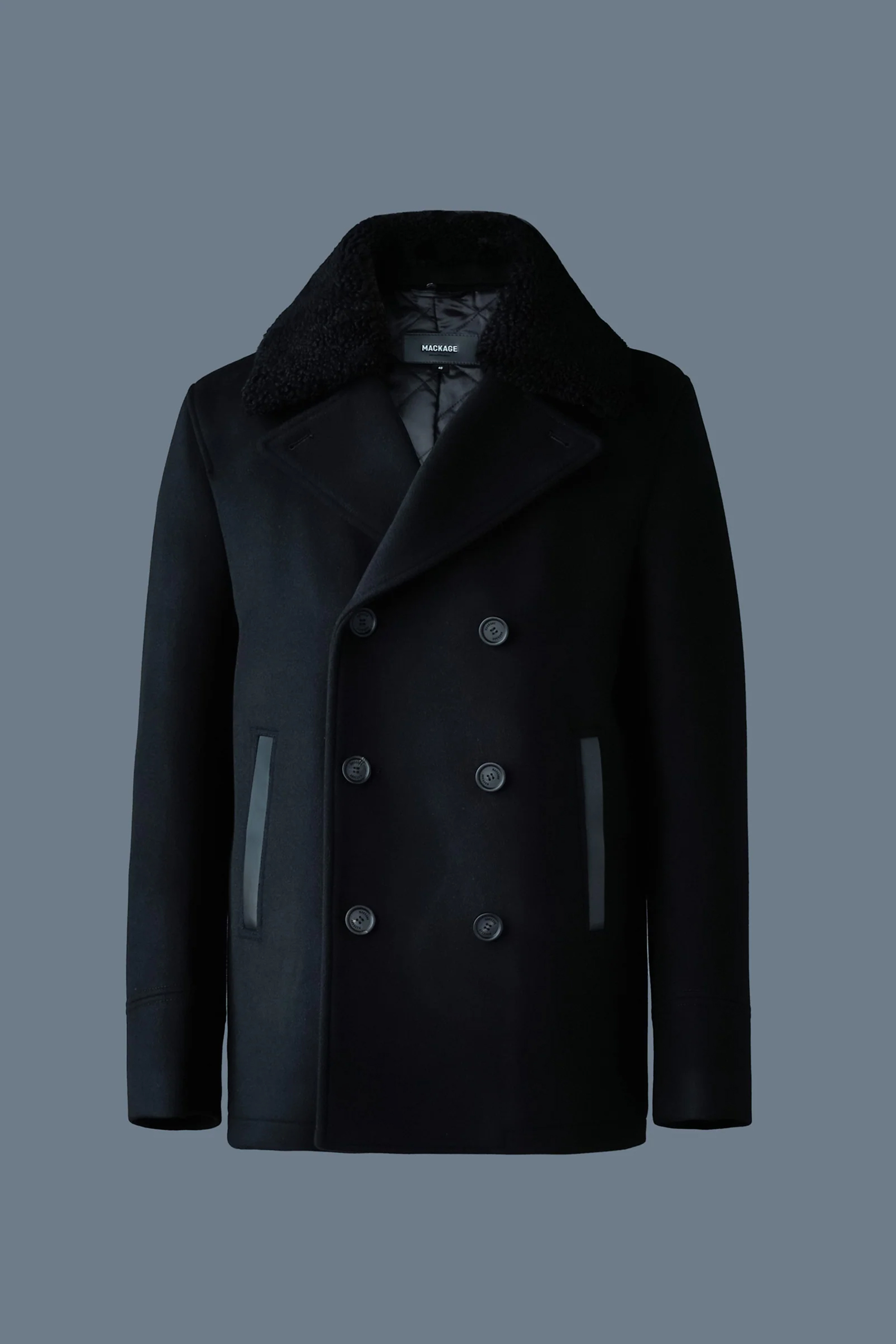 MACKAGE Shearling Trim Wool Pea Coat Cole