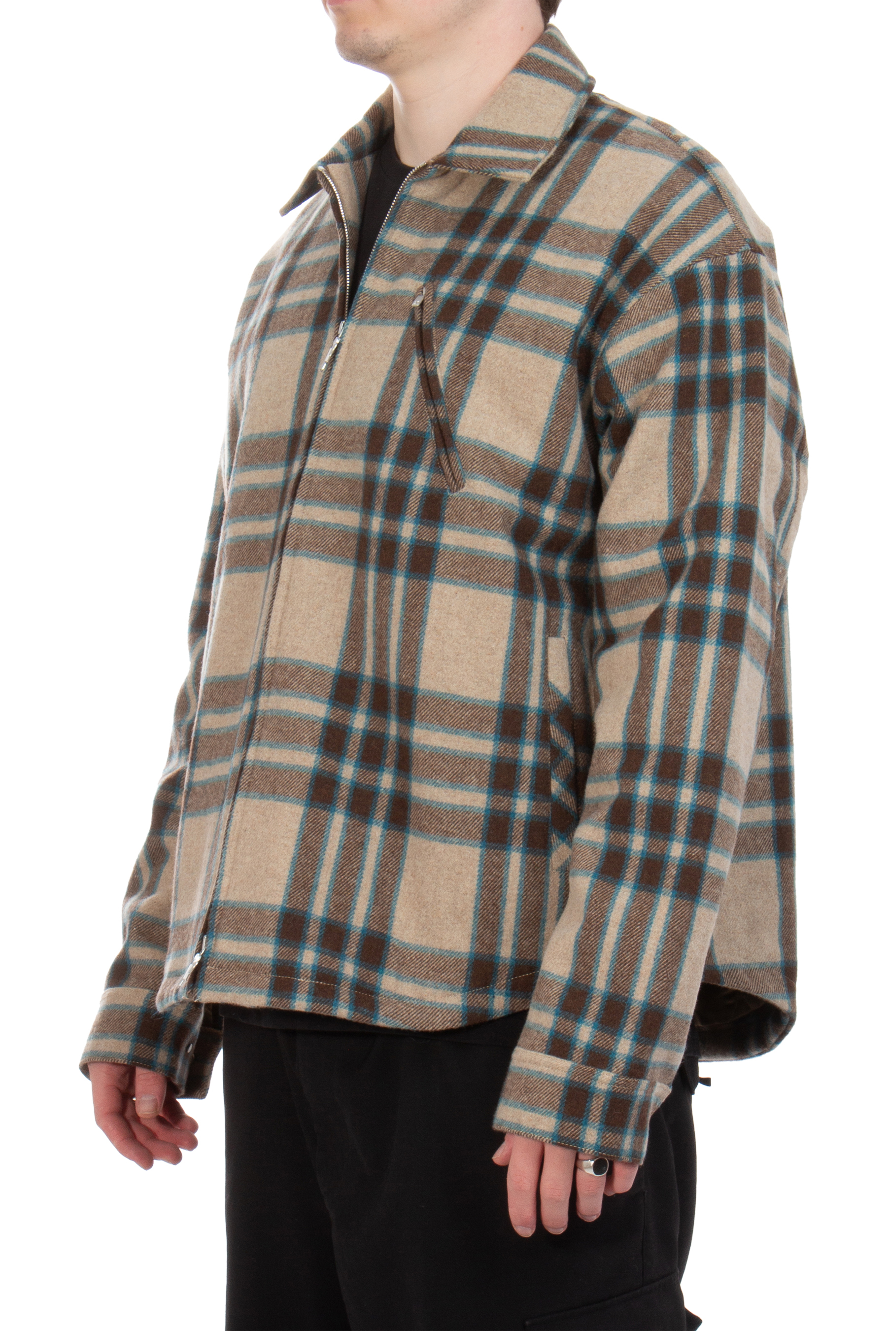 REPRESENT Checked Heavy Wool Blend Zip Overshirt