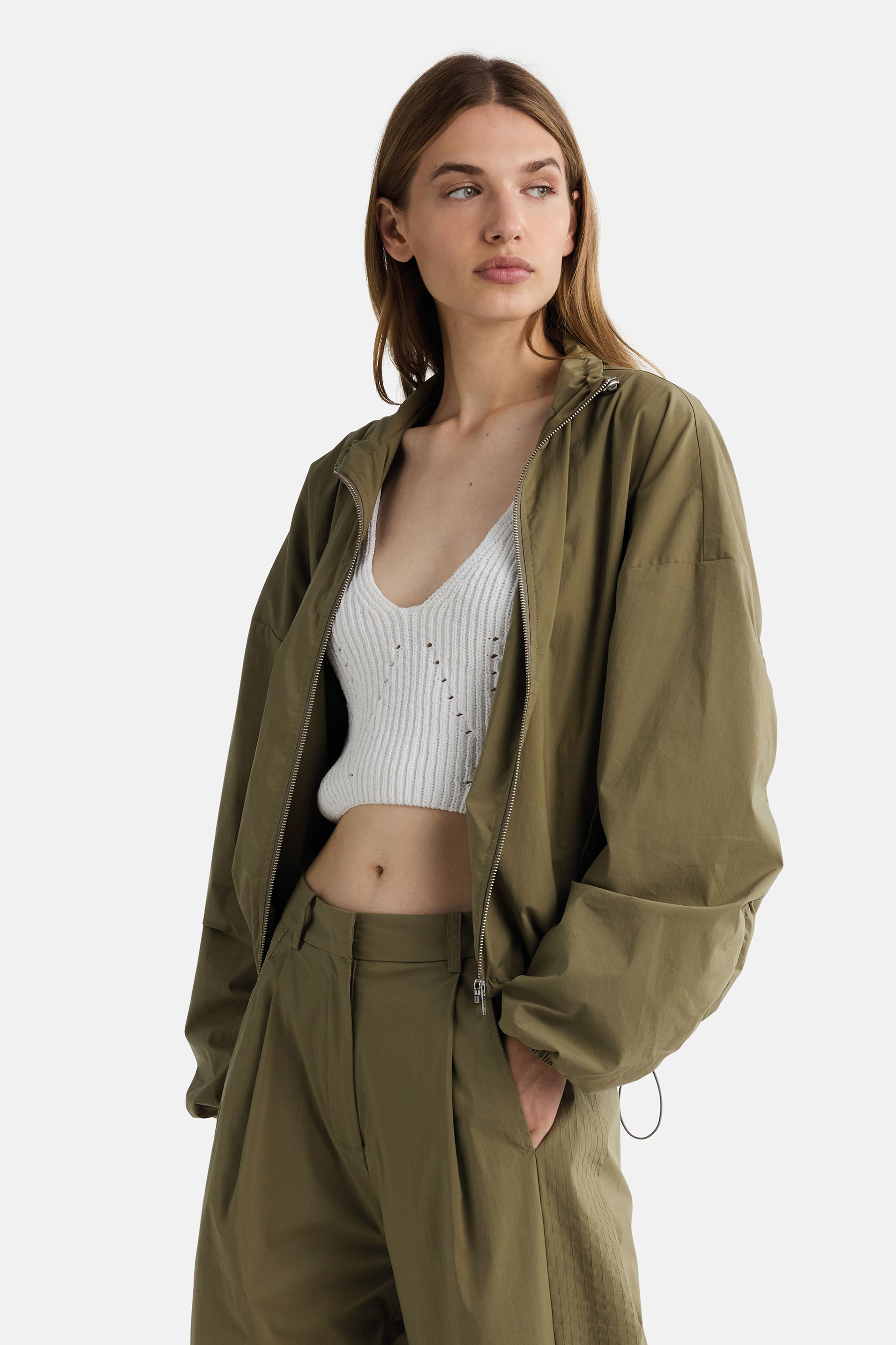 IHEART Oversized Stretch Cotton Blend Blouson Jacket Amynela