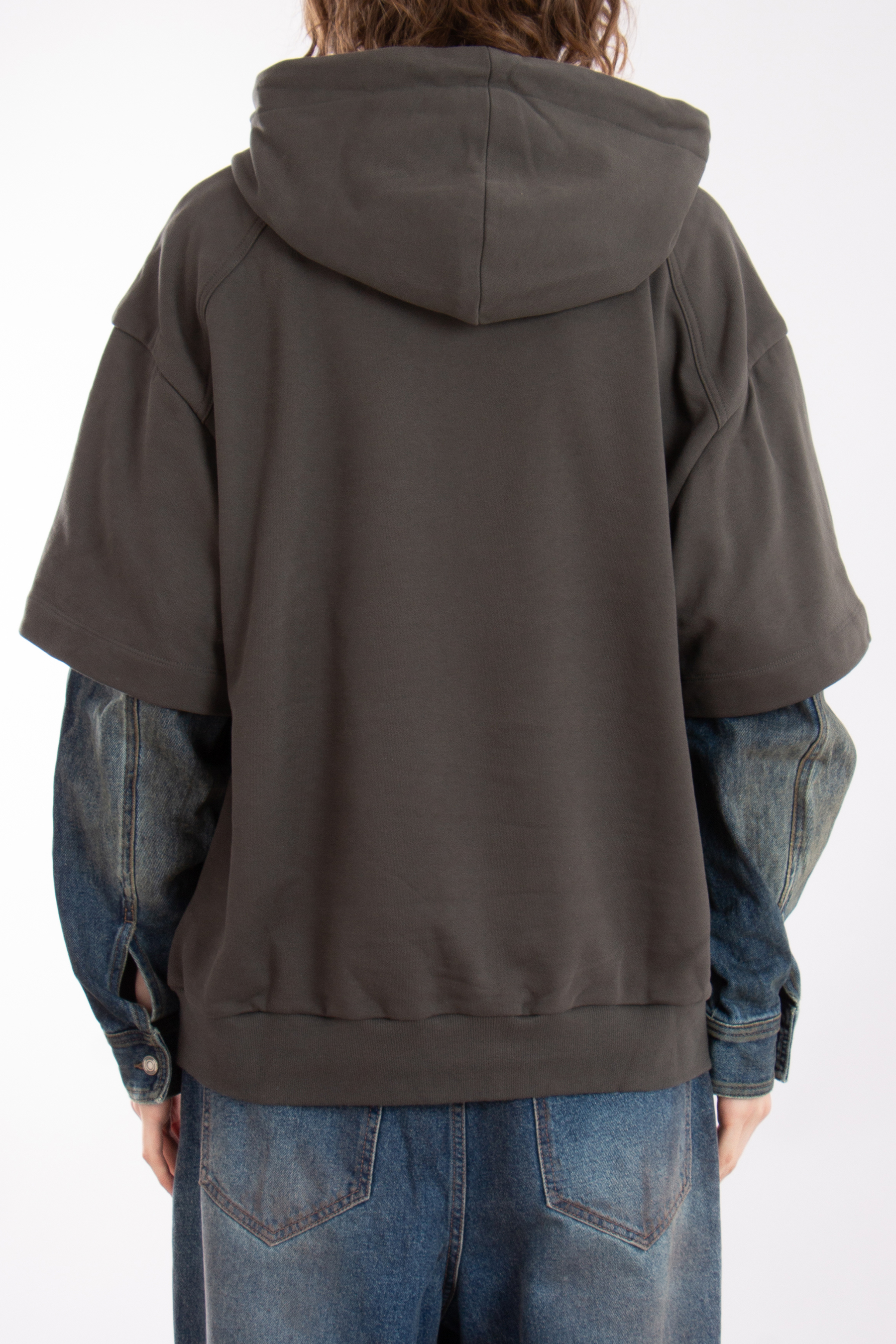 JUUN.J Cotton Jersey & Oil-Washed Denim Hoodie