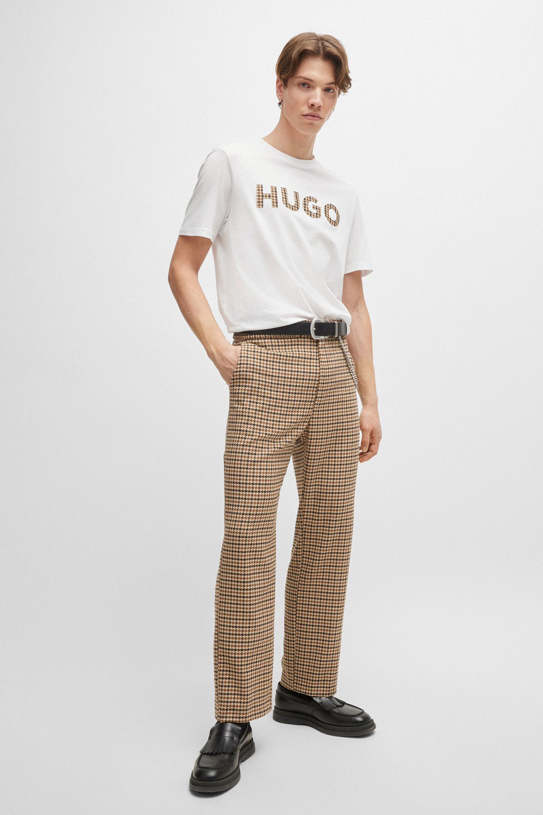 HUGO Houndstooth Logo Cotton Jersey T-Shirt Dulivio