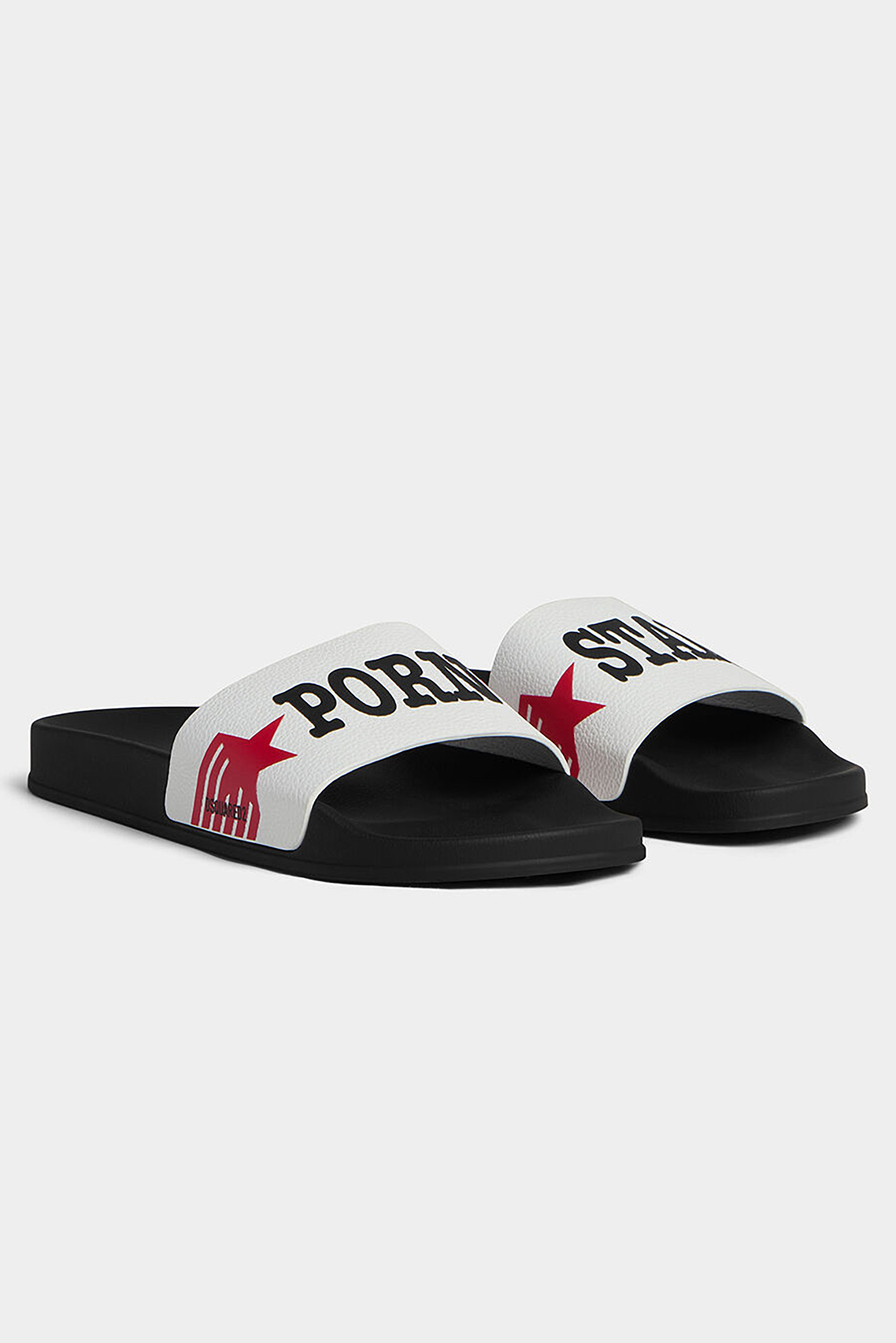 DSQUARED2 Rubber & Tumbled Leather Slides Rocco