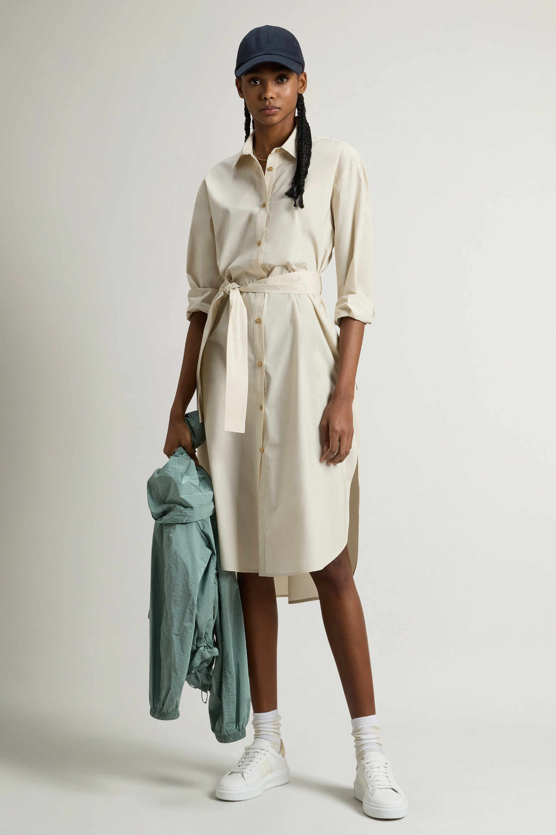 WOOLRICH Oversized Cotton Poplin Belted Shirt Dress