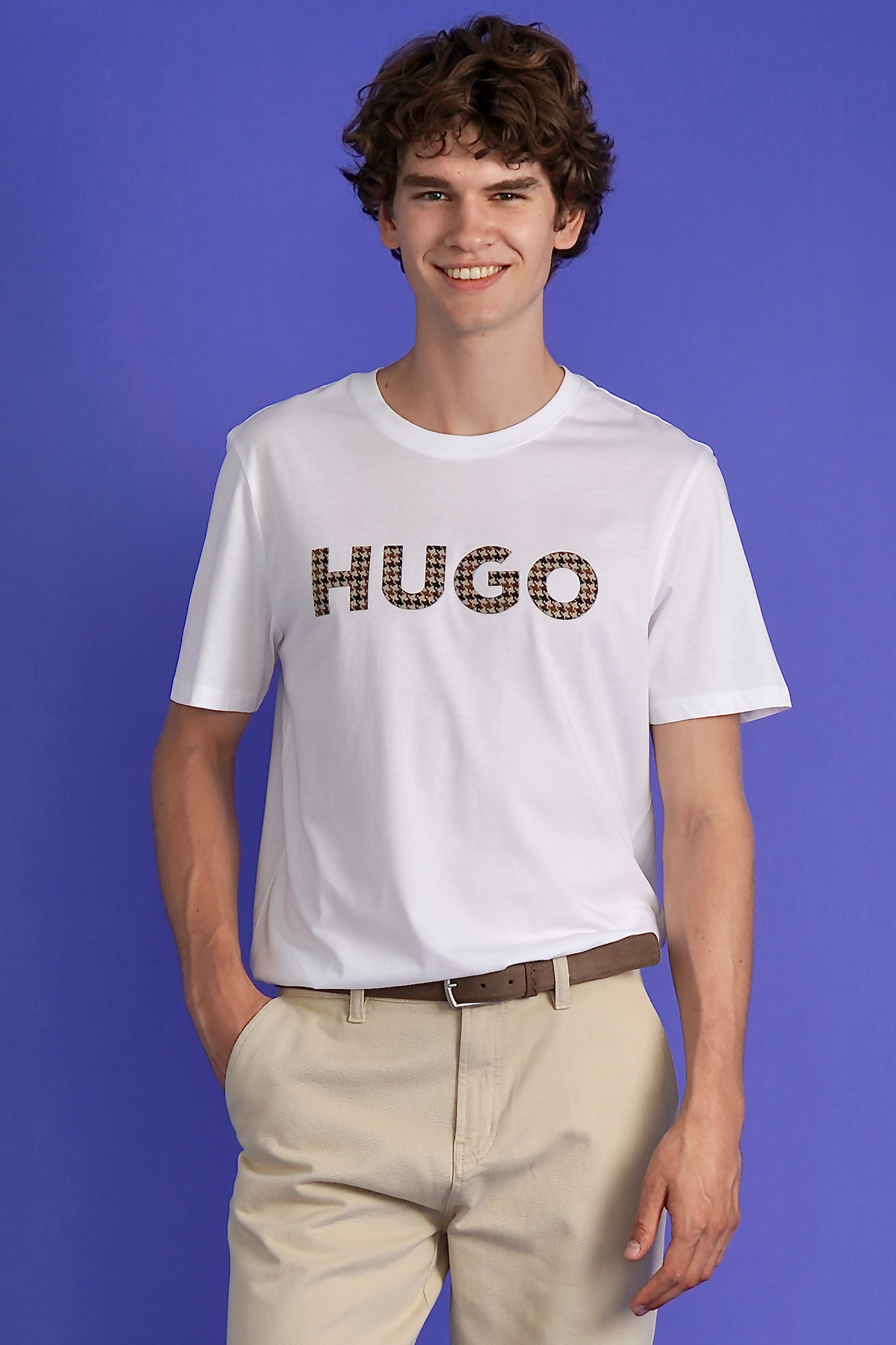 HUGO Houndstooth Logo Cotton Jersey T-Shirt Dulivio