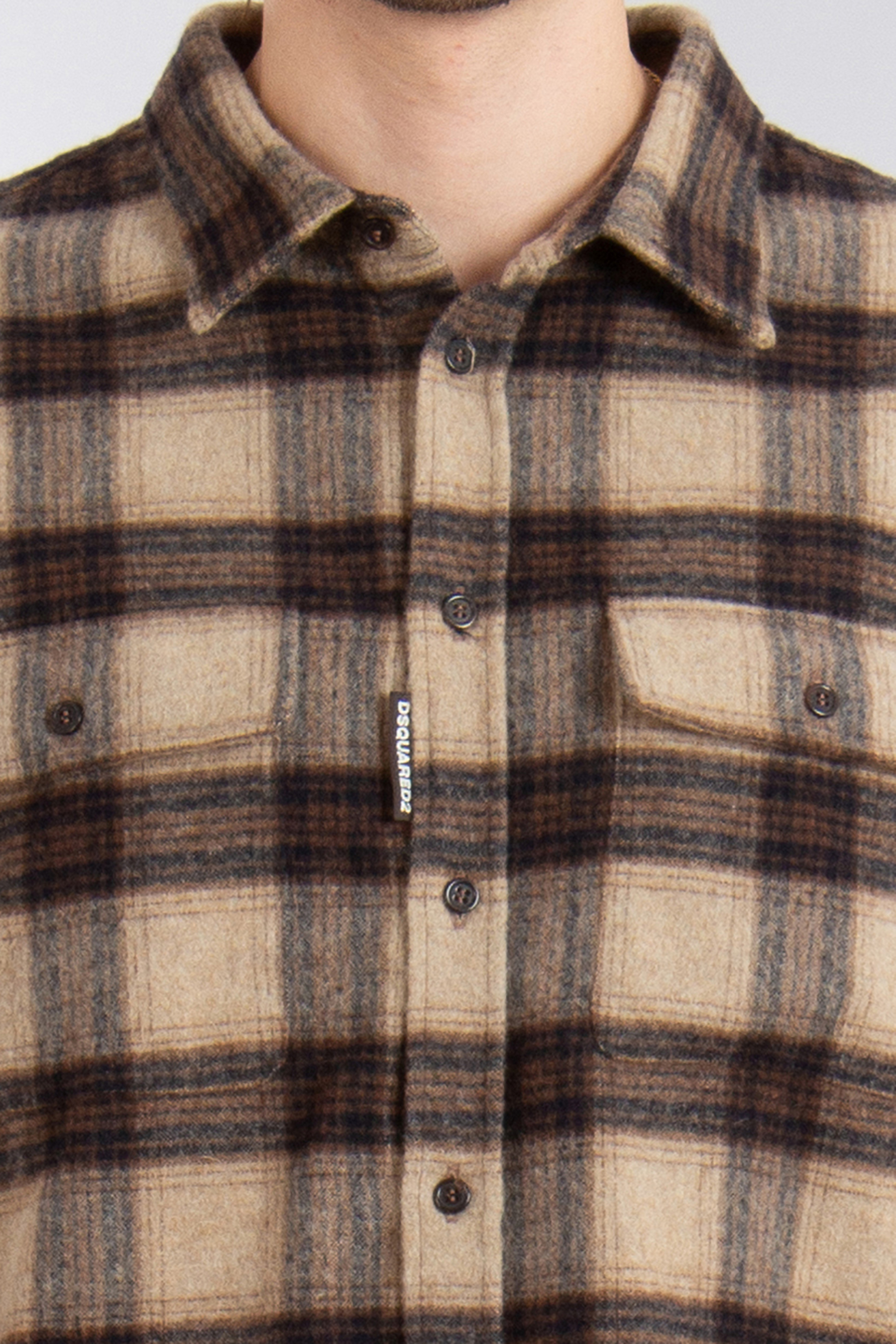 DSQUARED2 Checked Wool Blend Canadian Dropped Shoulder Shirt