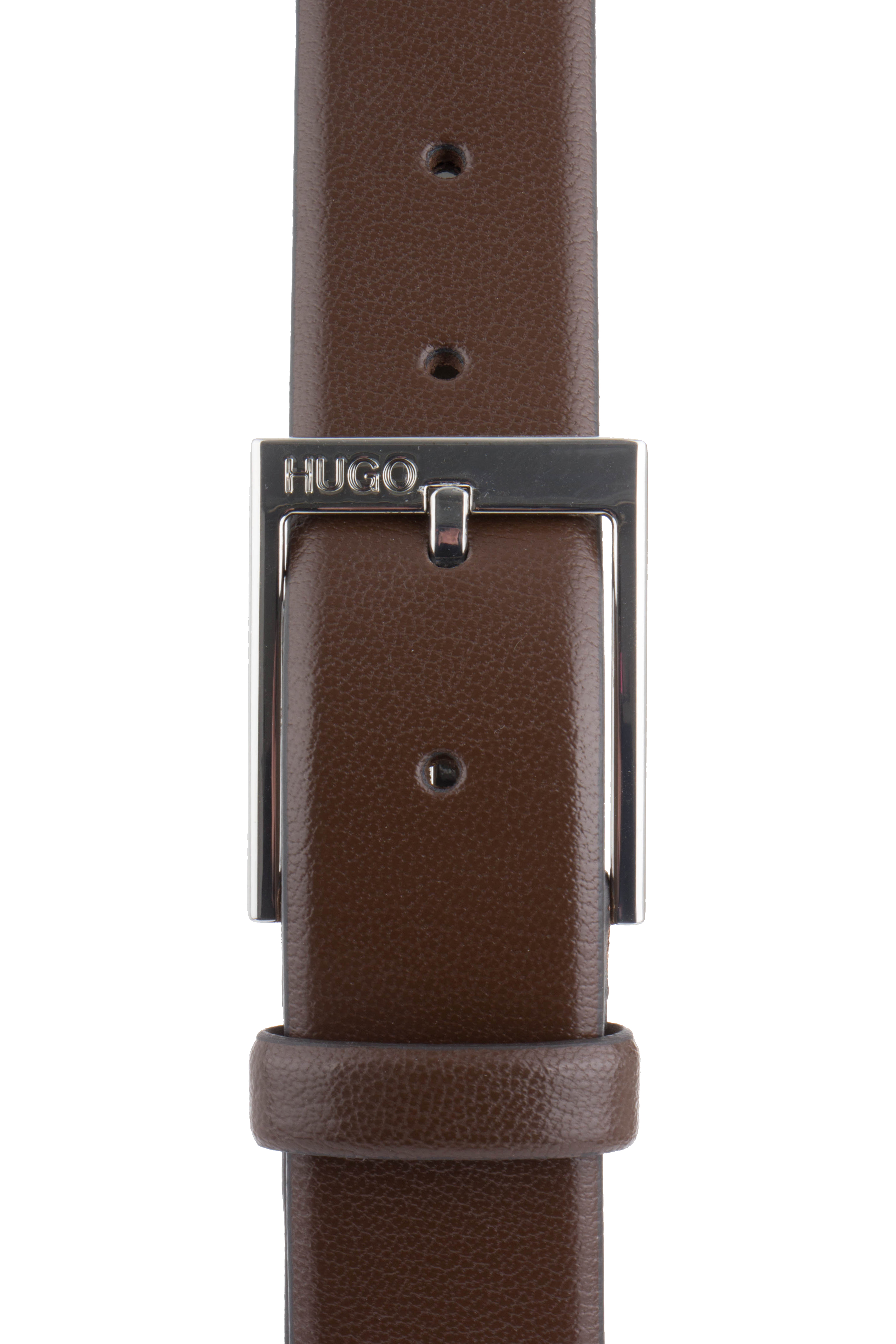 HUGO Grained Leather Belt With Logo-Engraved Buckle