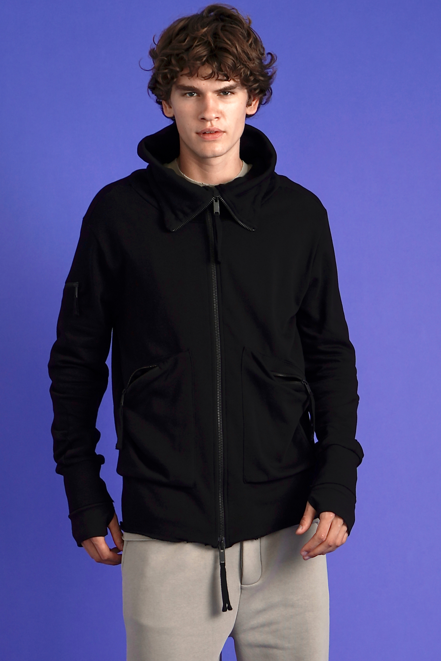 THOM KROM Hooded Cotton Jersey Zip Jacket