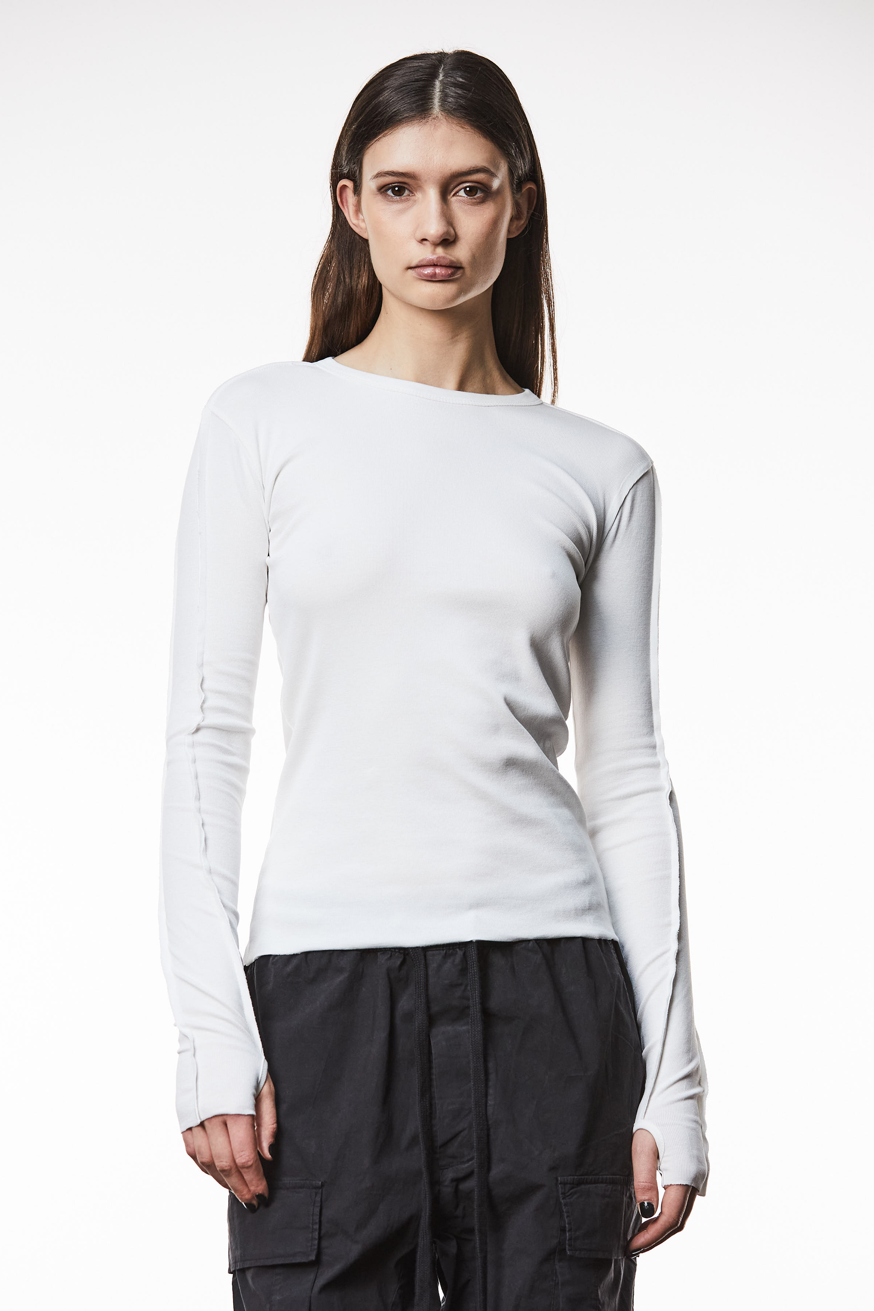 THOM KROM Ribbed Cotton Stretch Long Sleeve T-Shirt