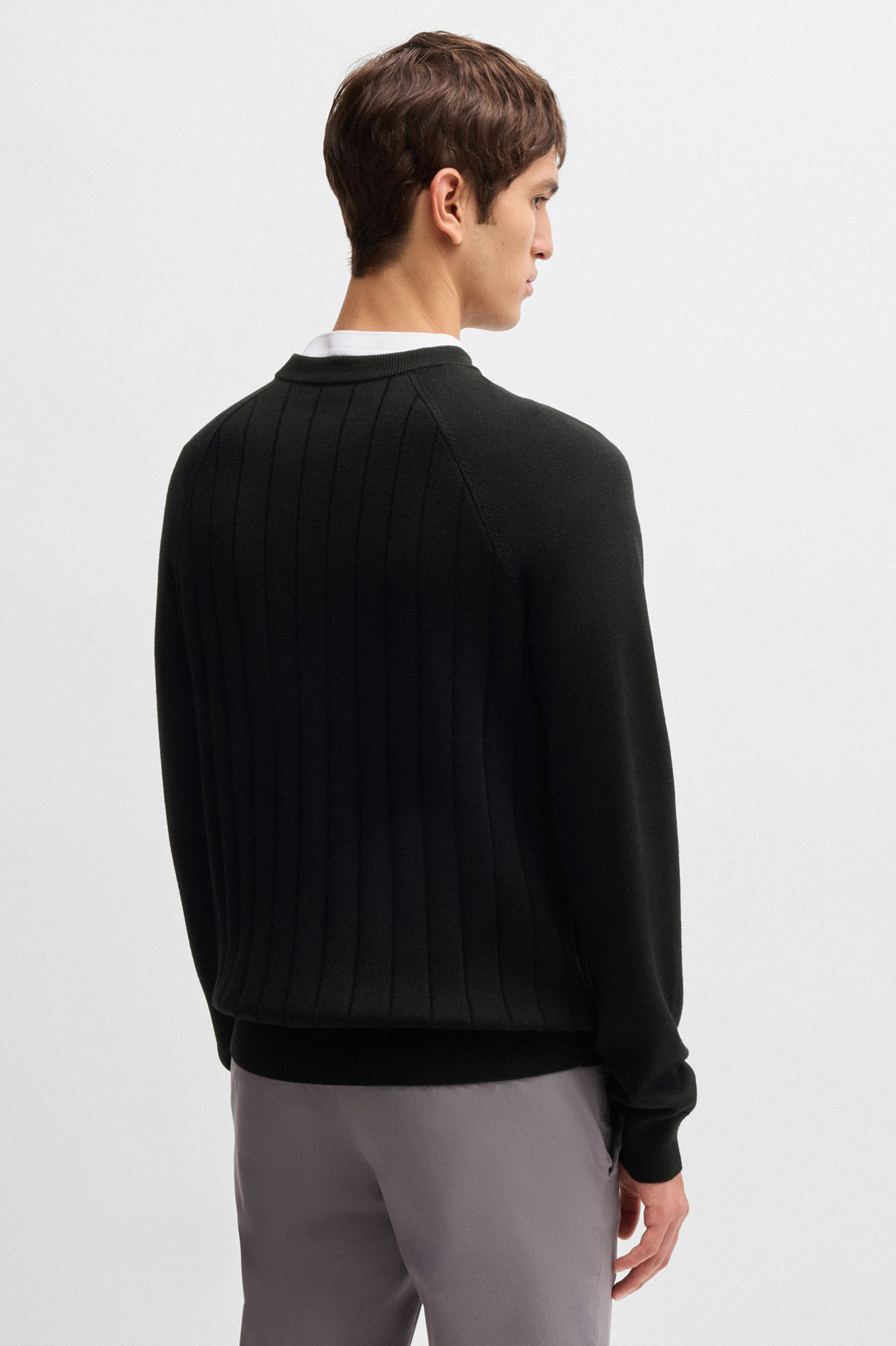 BOSS Striped Virgin Wool-Lyocell Blend Sweater H-Belugo