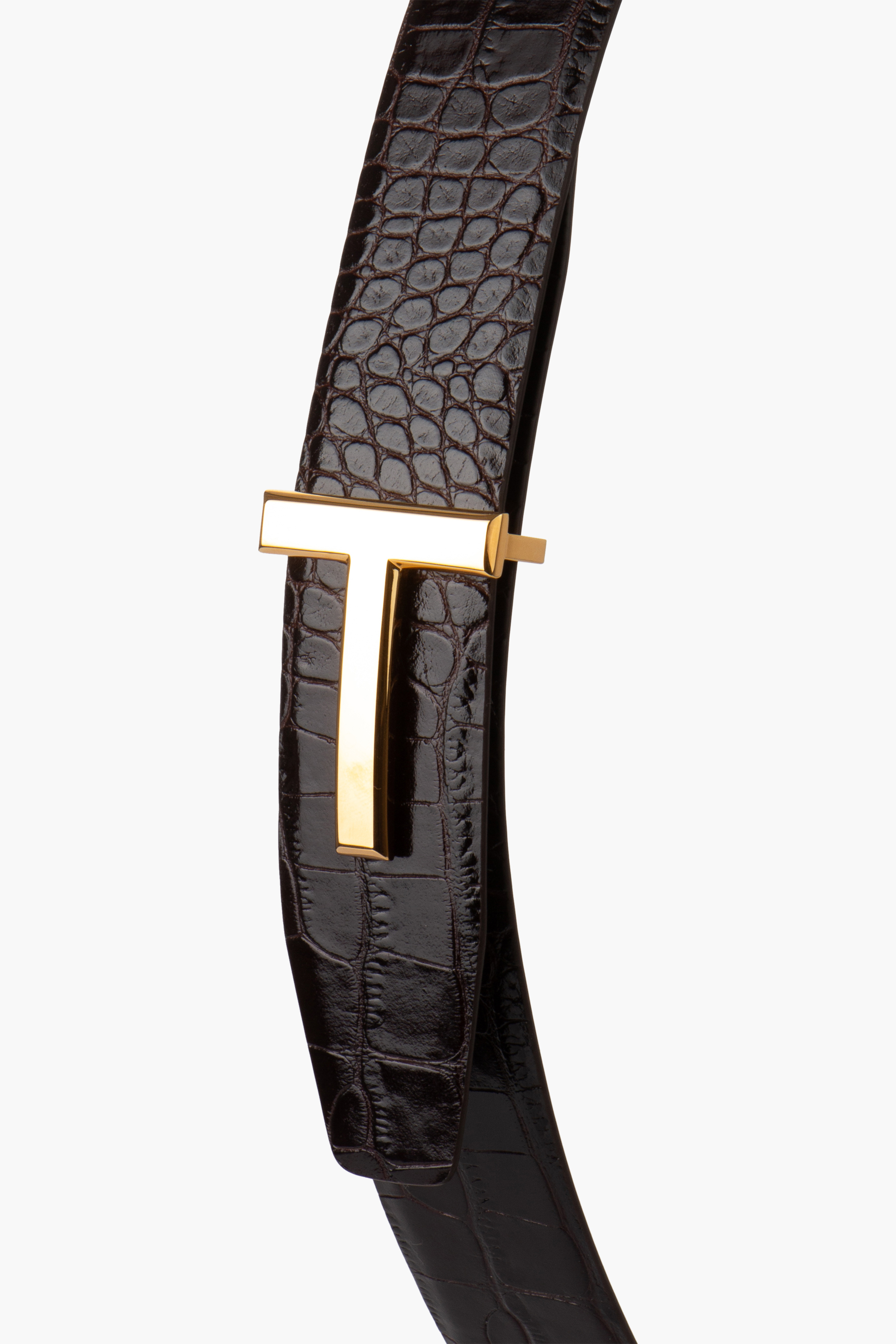 TOM FORD Alligator Embossed Leather T Icon Belt