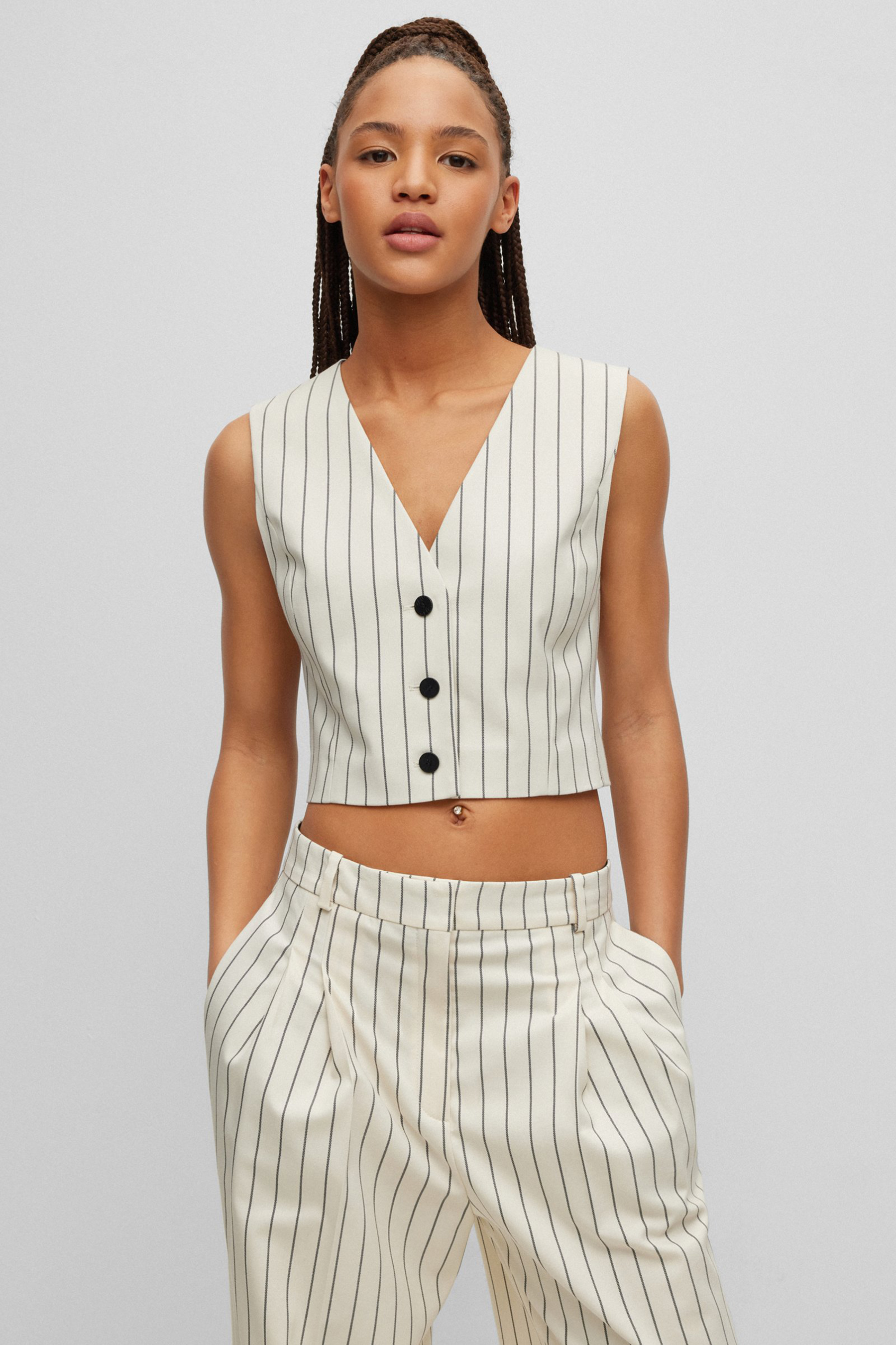 HUGO Striped Cotton Blend Stretch Vest Auris