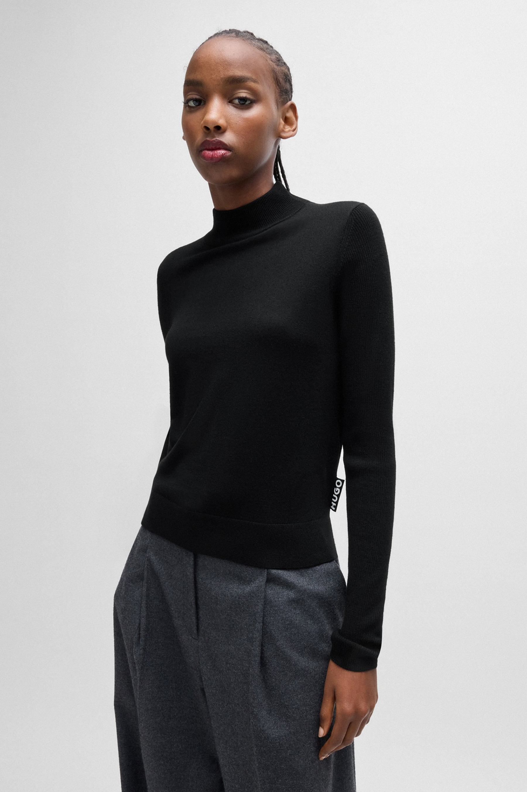 HUGO Virgin Wool Mock Neck Sweater Sedennian