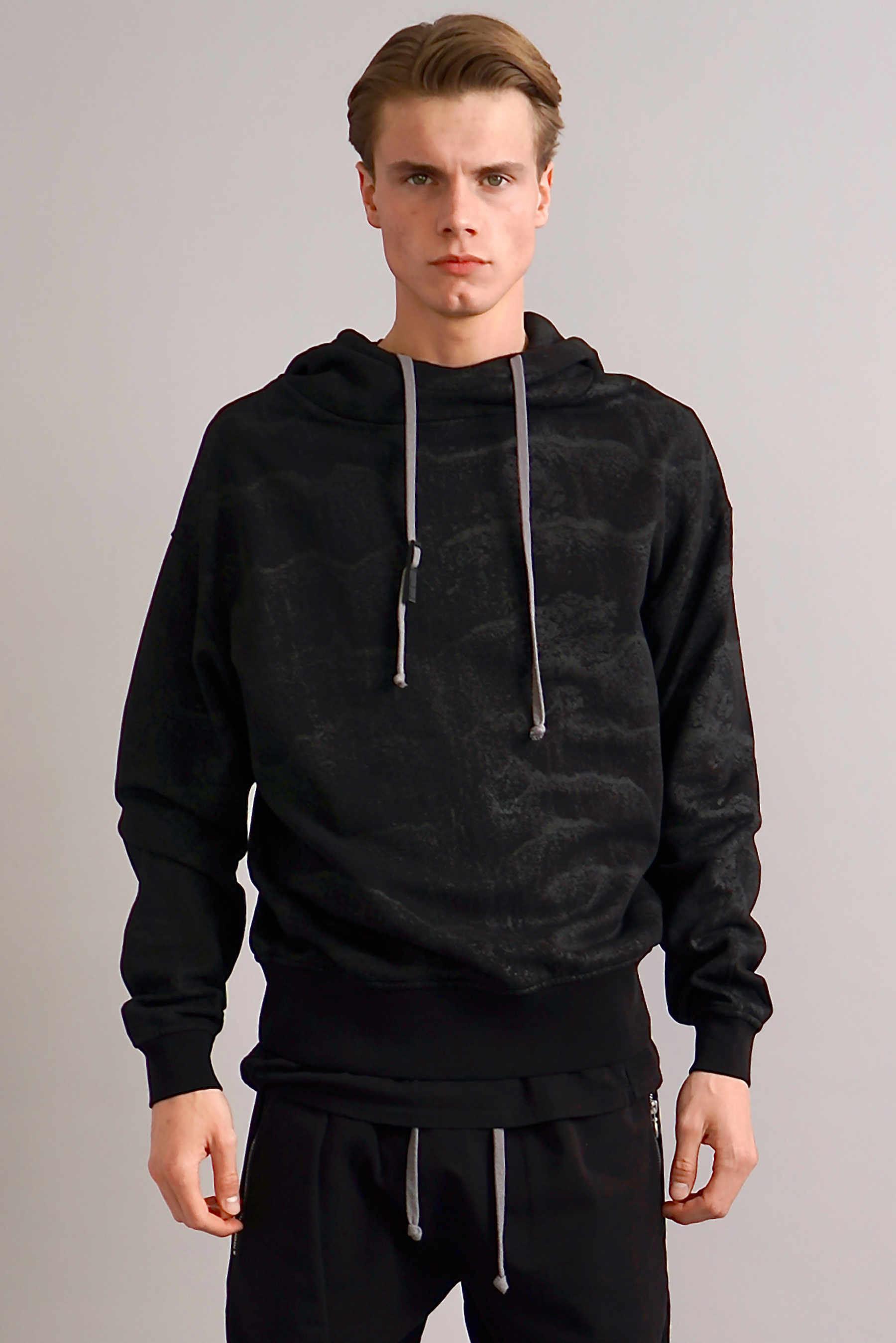 RE:VOLVER ATELIER Black Sand Print Cotton Hoodie