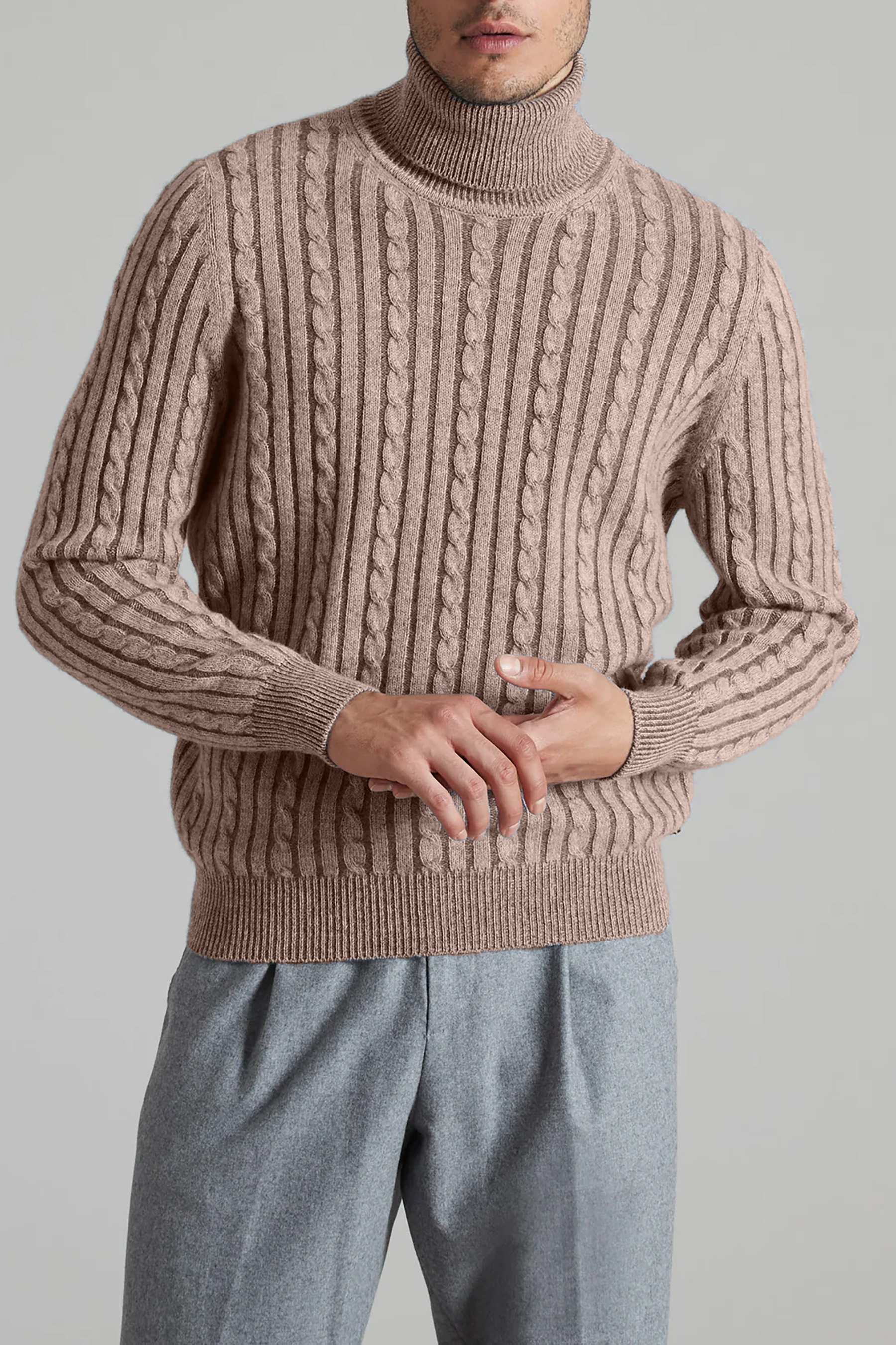 COLOMBO Three-Dimensional Kid Cashmere Turtleneck Sweater 