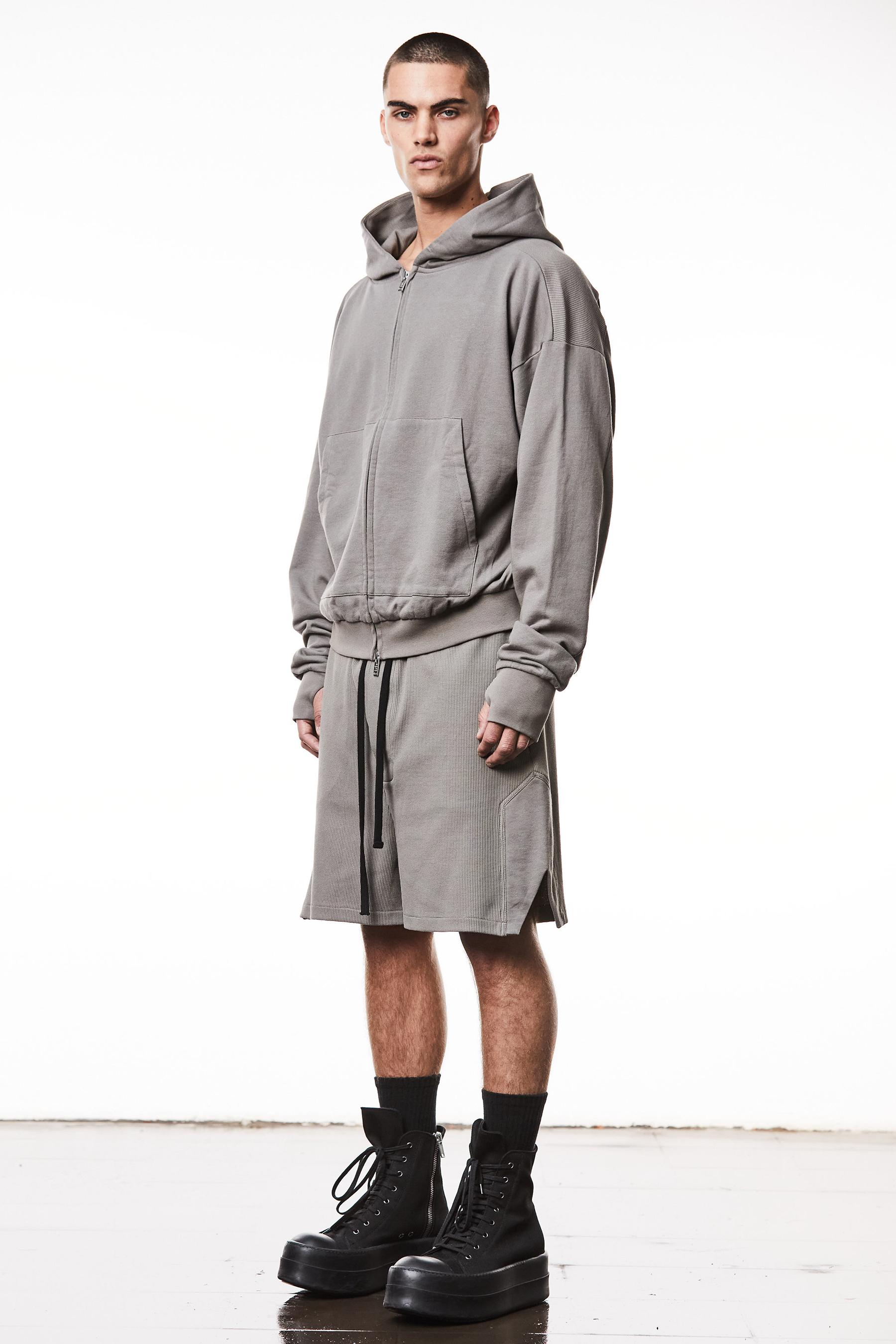 THOM KROM Oversized Cropped Matmix Cotton Jersey Zip-Up Hoodie