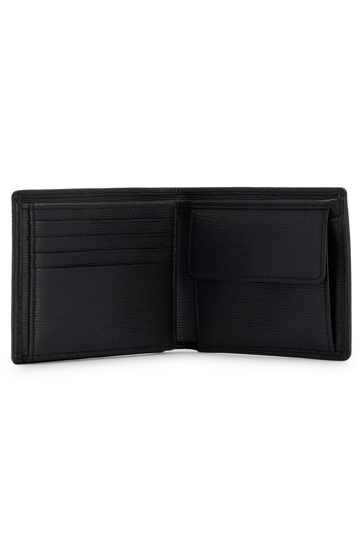 BOSS Embossed Italian Leather Trifold Wallet Gallerya