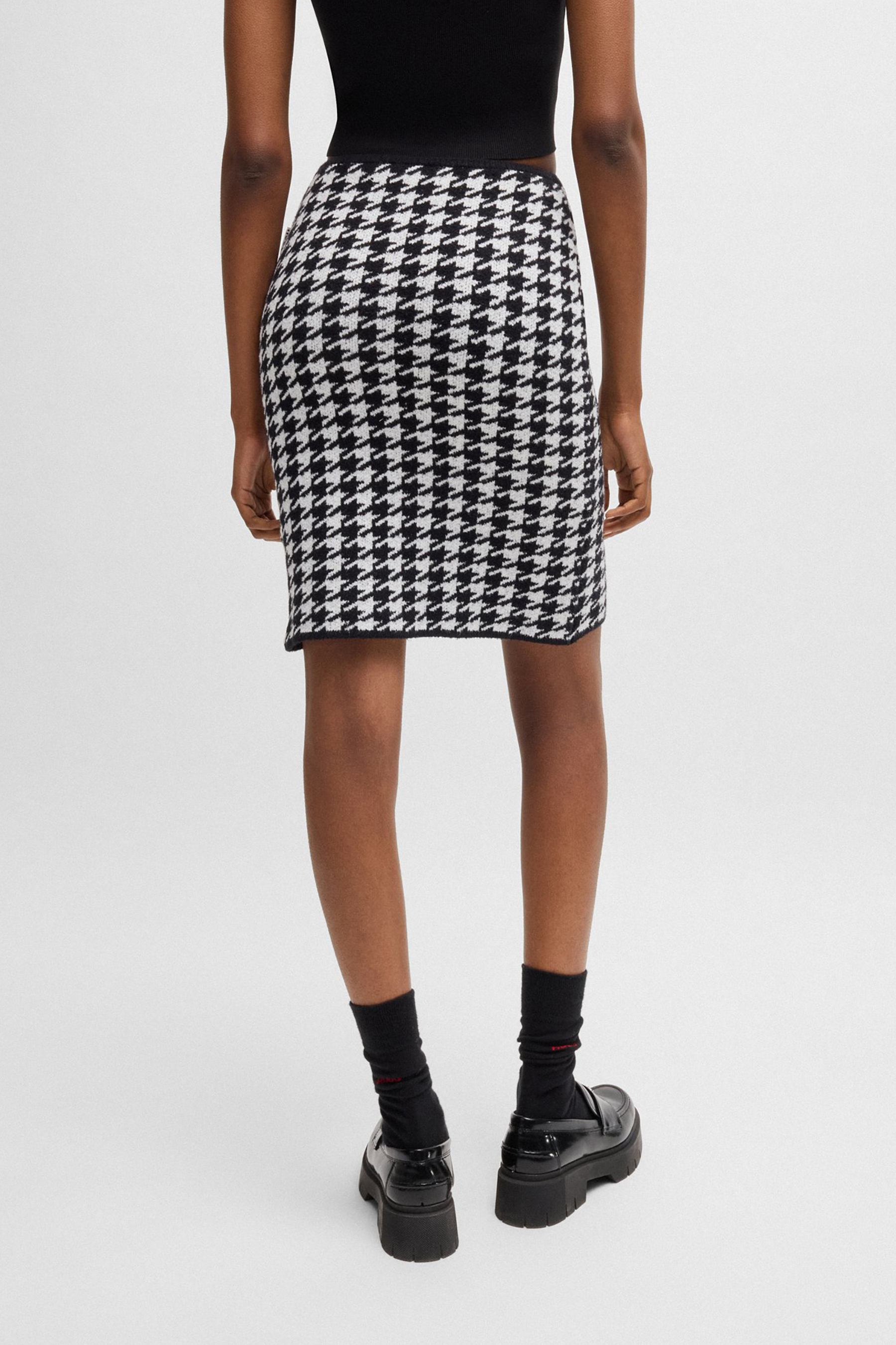 HUGO Houndstooth Organic Cotton Blend Mini Skirt Sorperia