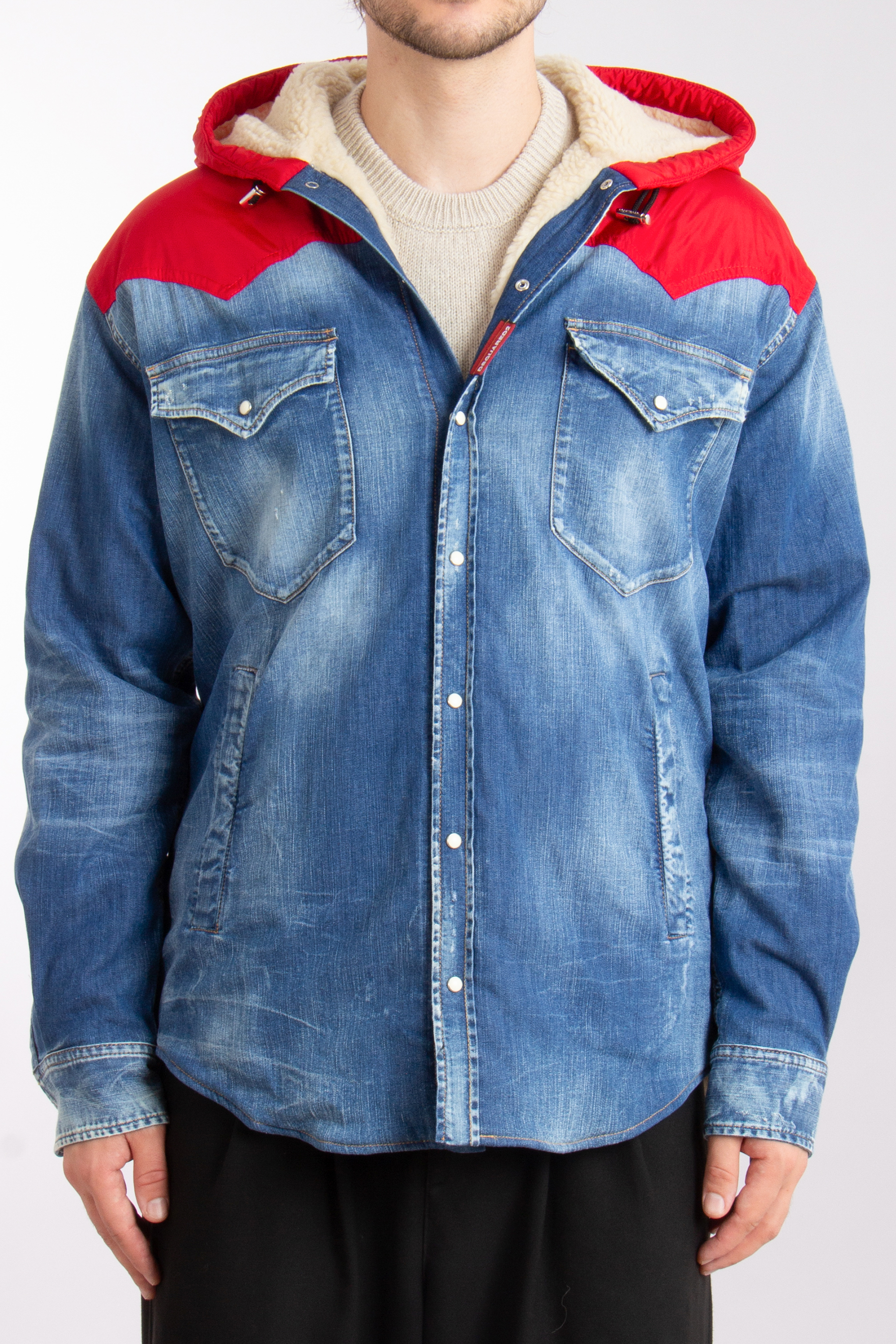 DSQUARED2 Lined Cotton Denim Winter Western Overshirt